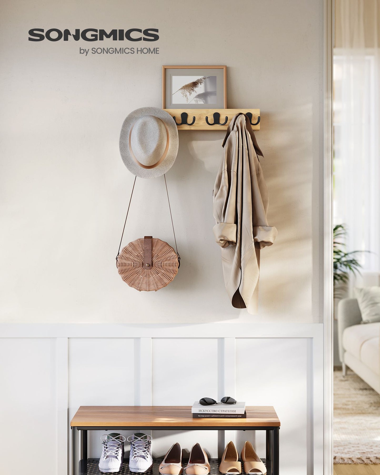 Perchero de Pared Beige Natural-SONGMICS