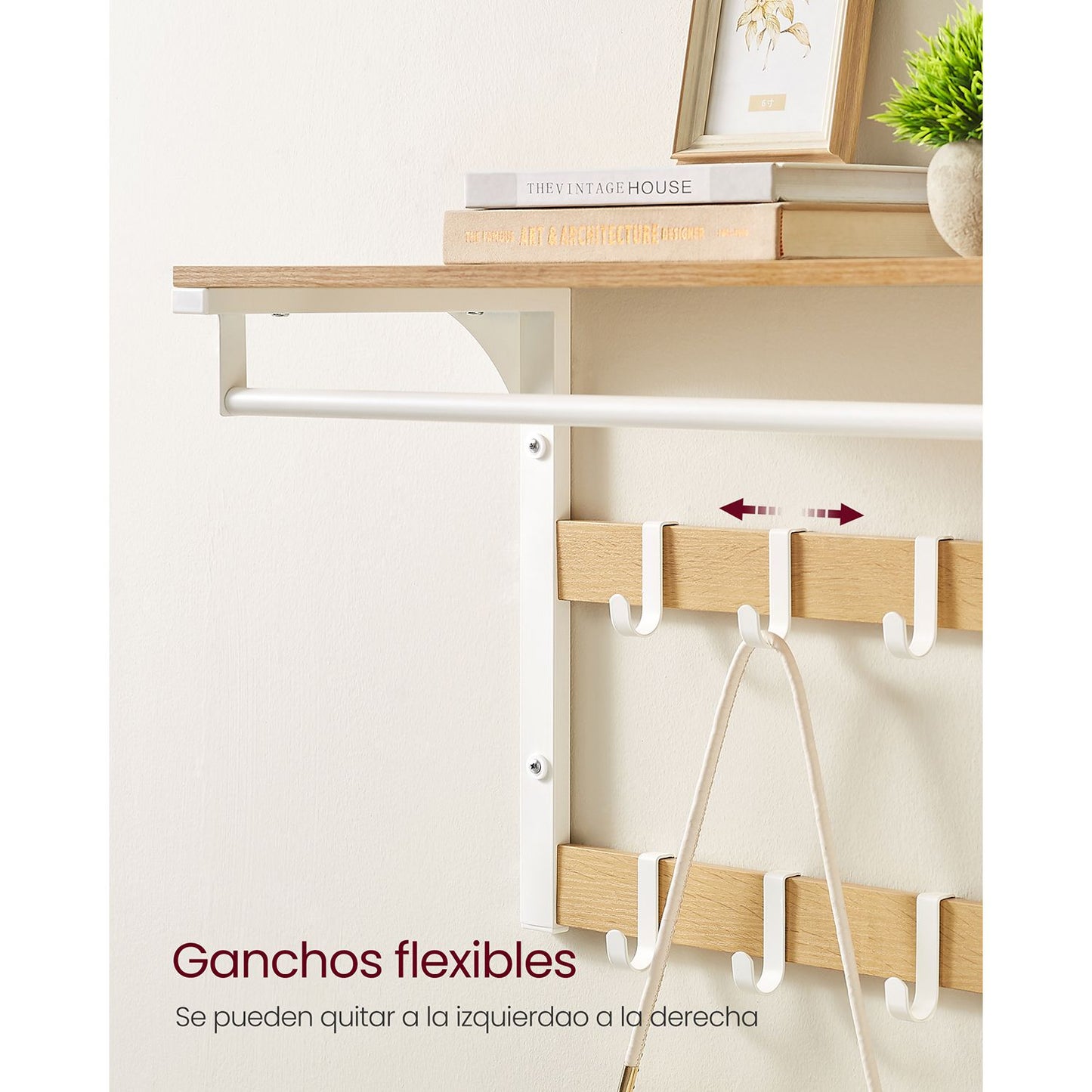 Perchero de Pared con Ganchos Roble y Blanco-VASAGLE