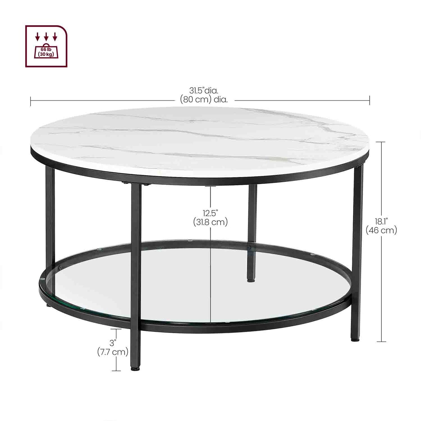 Mesa de Sofá de Mármol de Imitación Redonda-VASAGLE