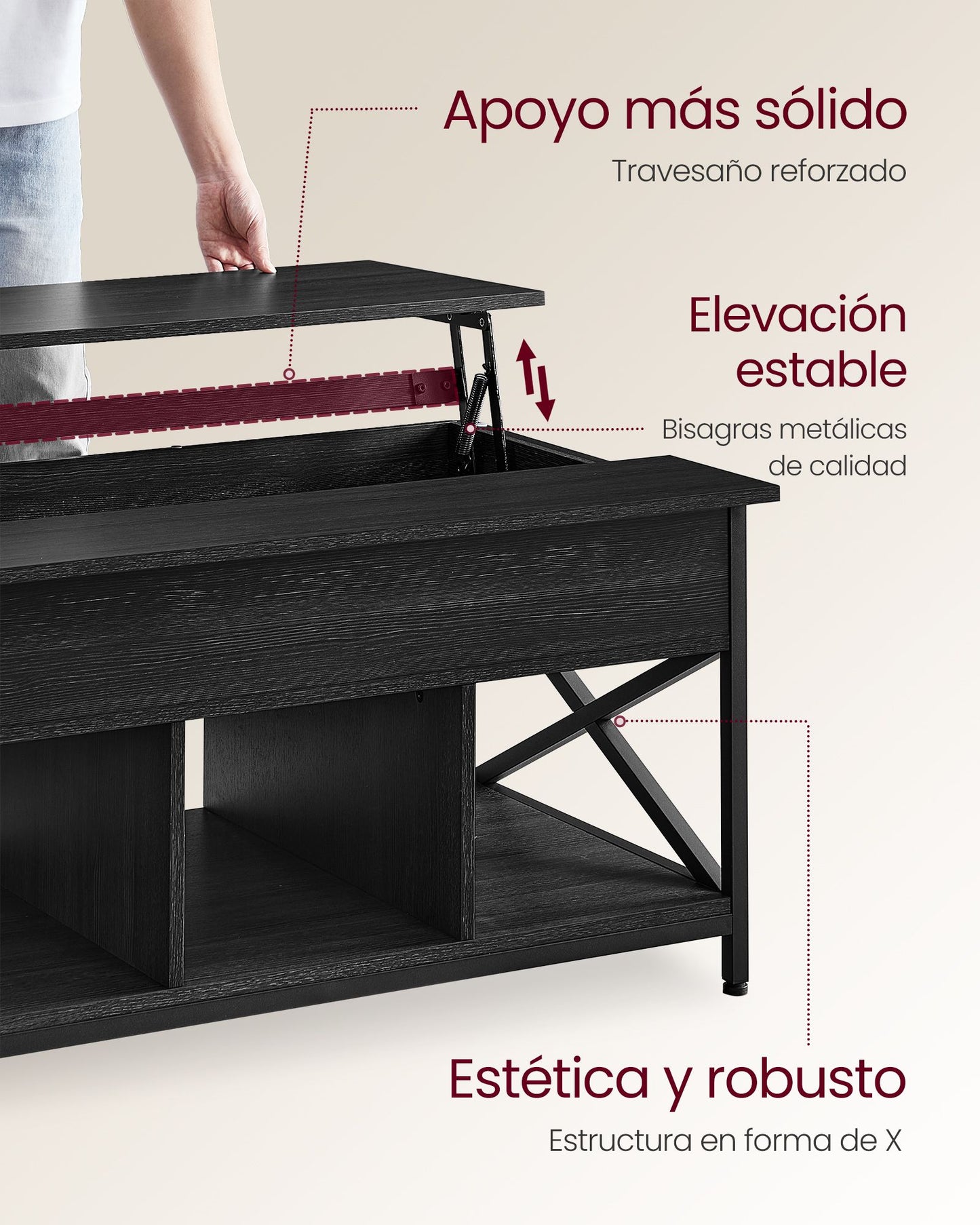 Mesa de Centro 60 x 100 x (48-62) cm-VASAGLE