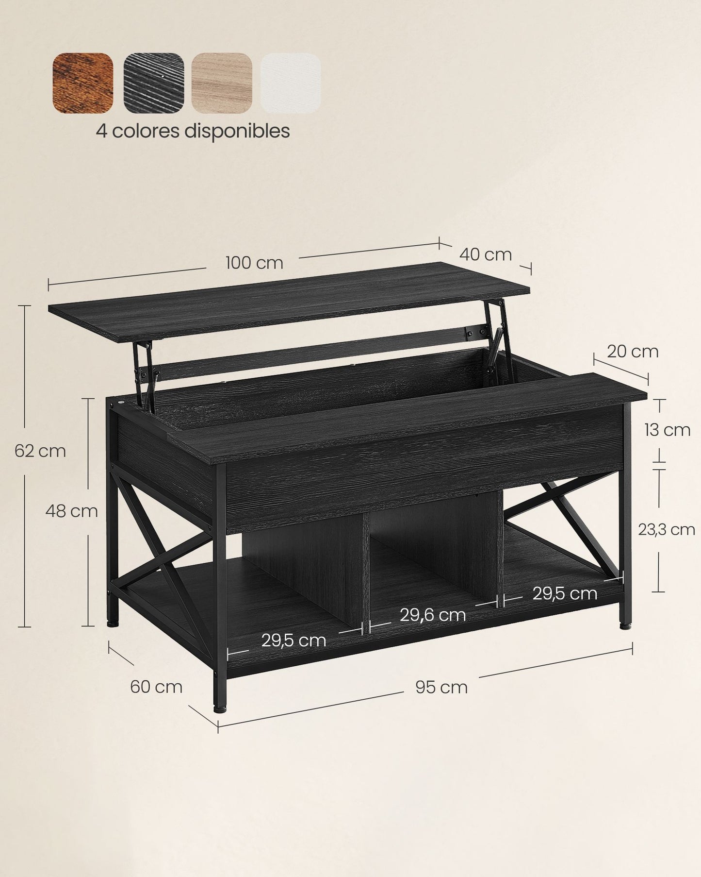 Mesa de Centro 60 x 100 x (48-62) cm-VASAGLE