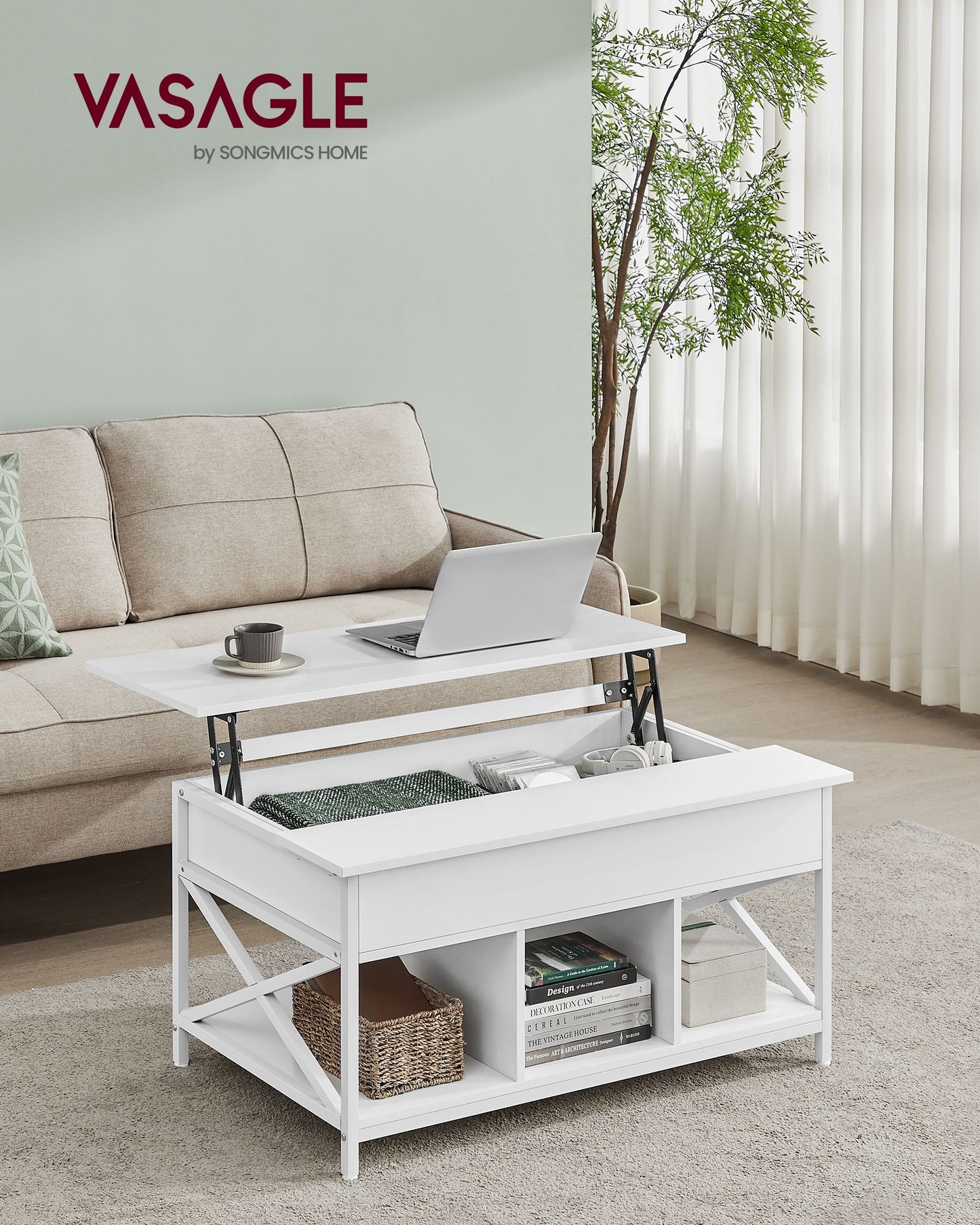 Mesa de Centro Mesa de Café con Tablero Elevable para Dormitorio-VASAGLE