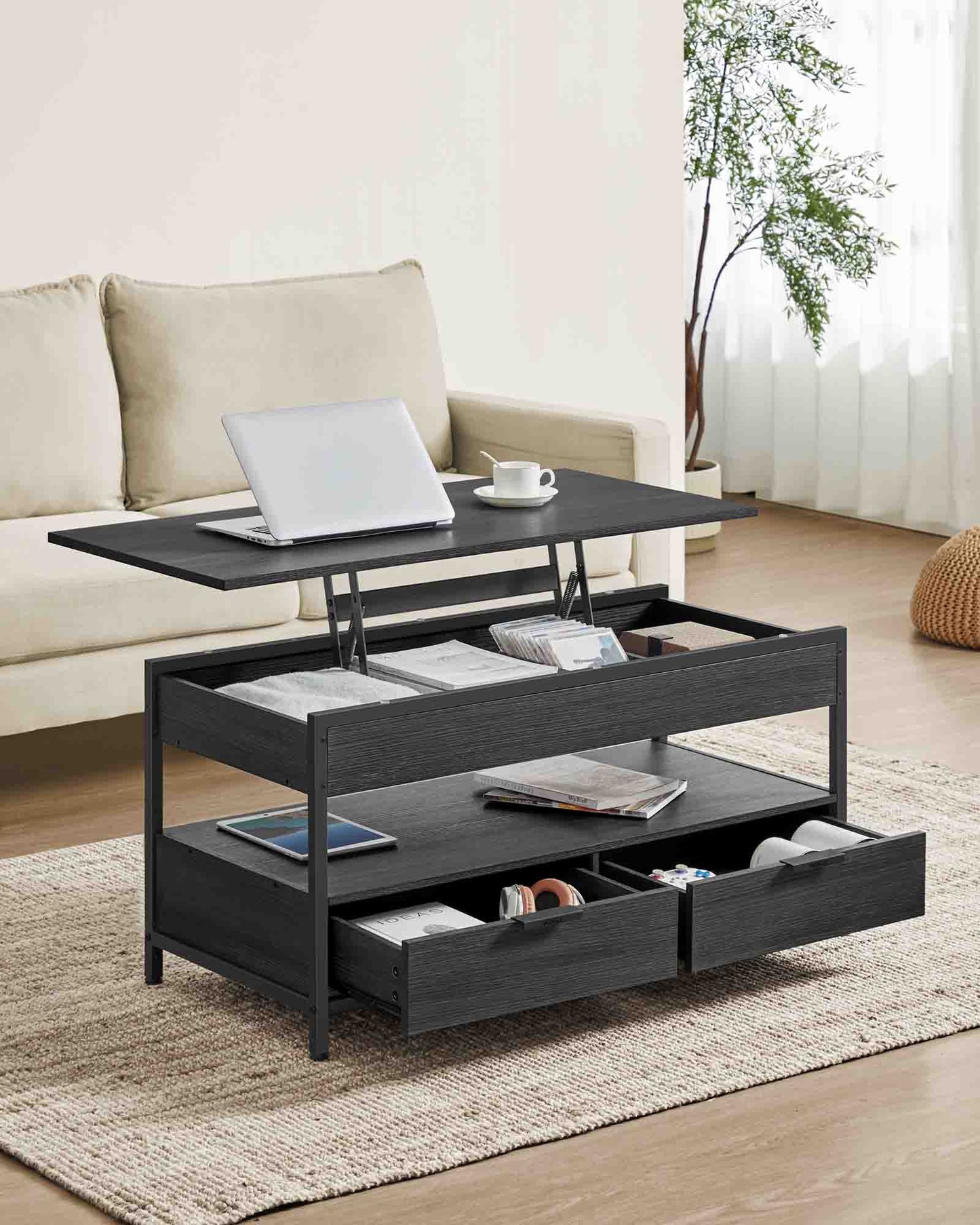 Mesa de Centro Elevable con Cajones-VASAGLE