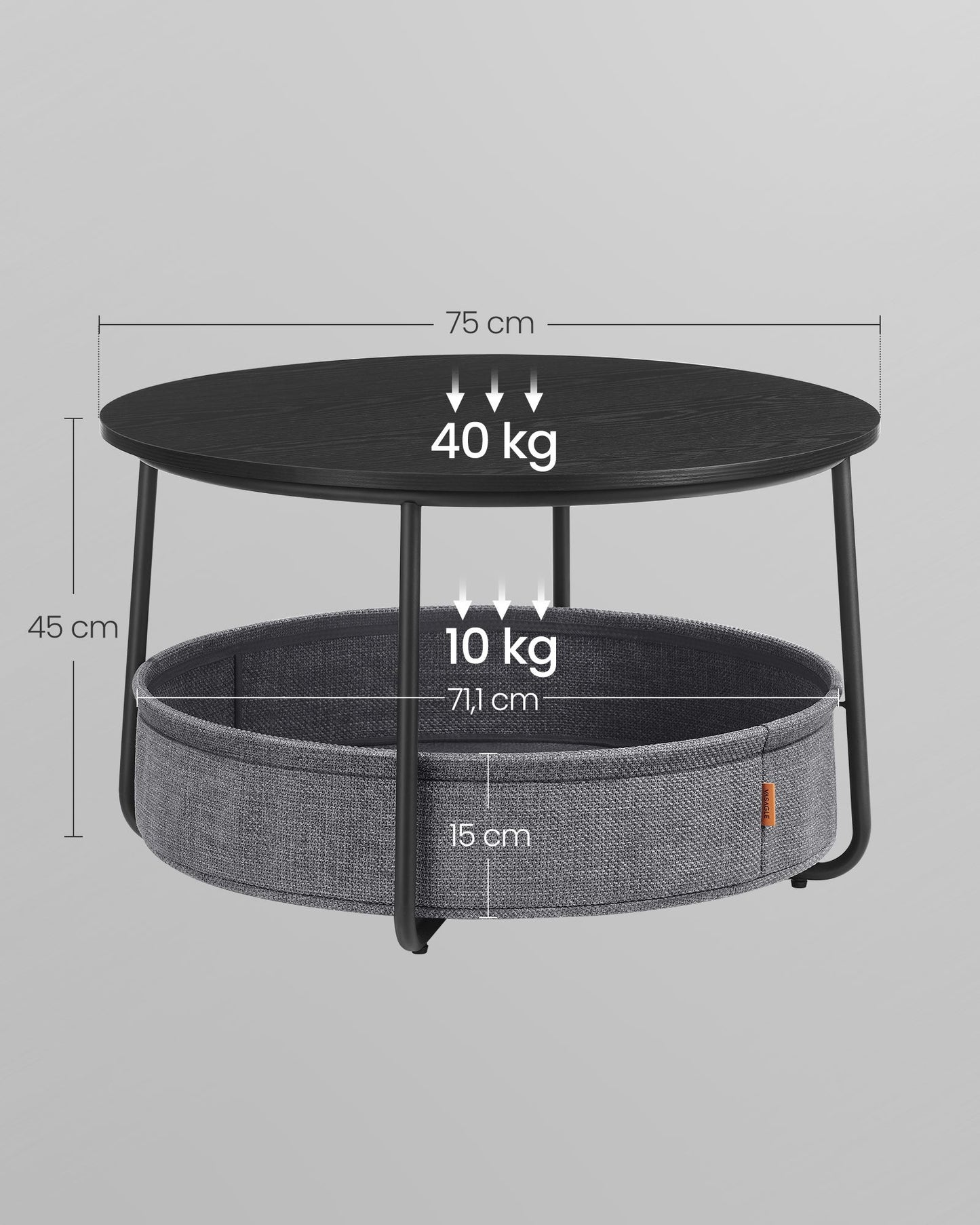 Mesa de Centro Redonda con Almacenamiento Negro Tinta y Gris Pizarra-VASAGLE