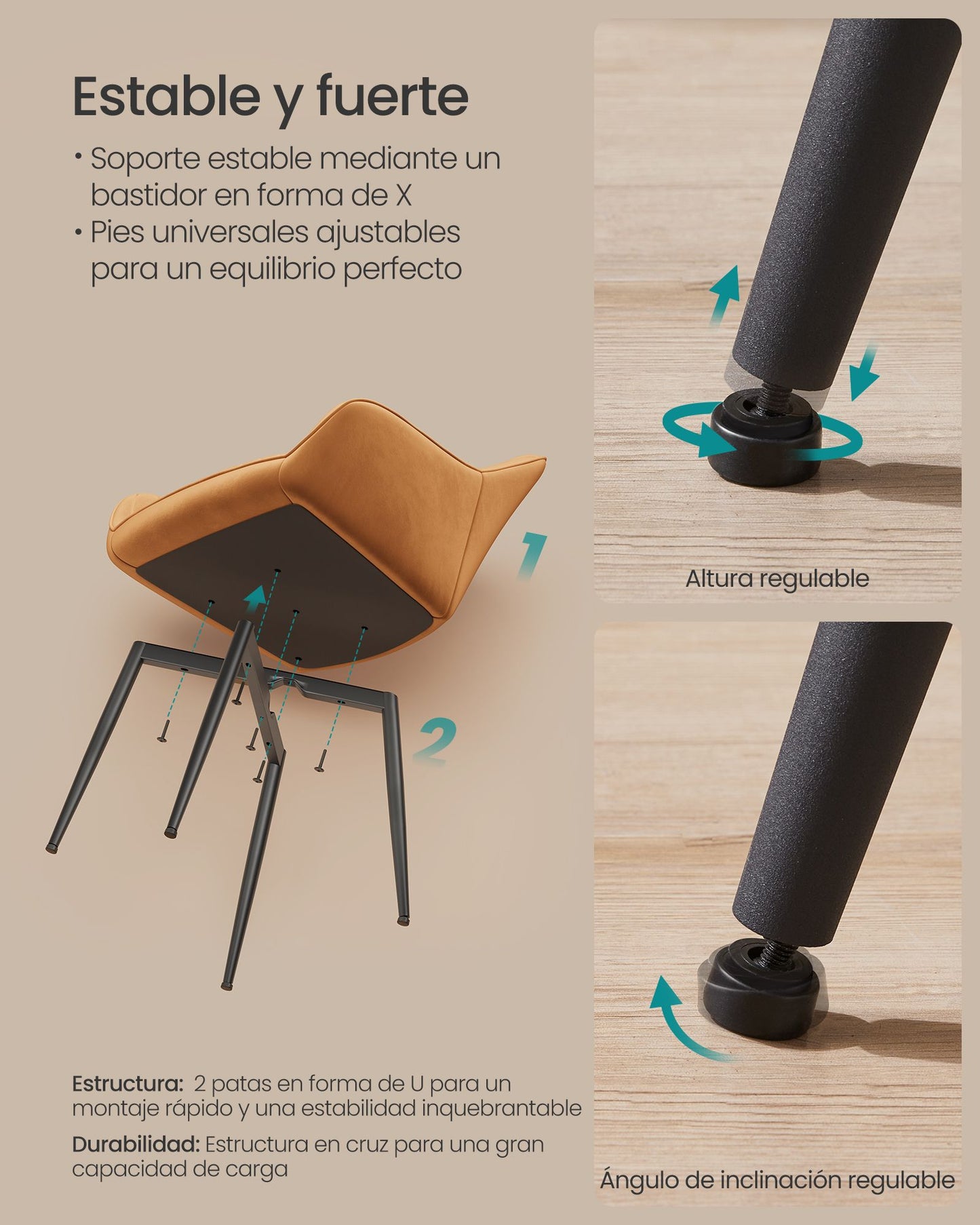 Silla de Comedor con Reposabrazos Marrón Caramelo y Negro Tinta-SONGMICS