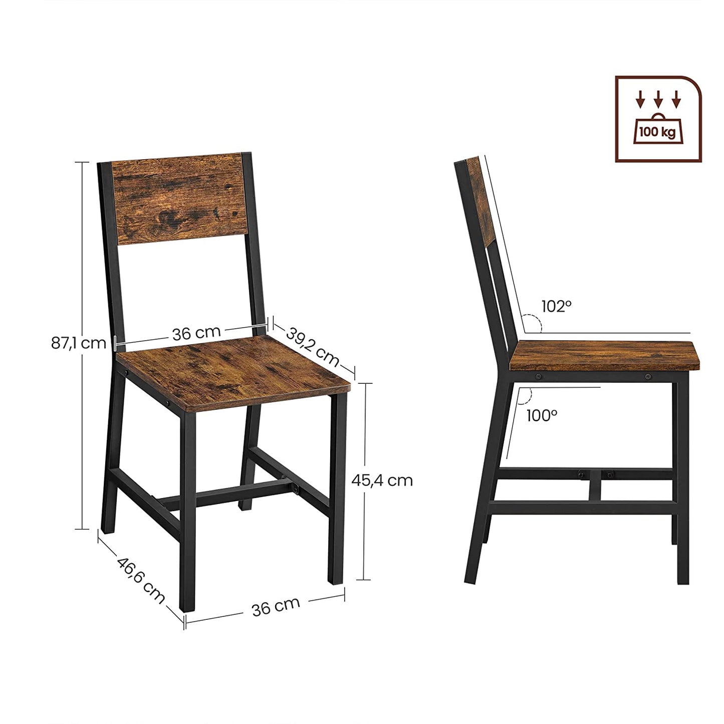 Juego de 2 Sillas de Comedor Sillas para Comedor Silla de Cocina Marrón Rústico-VASAGLE