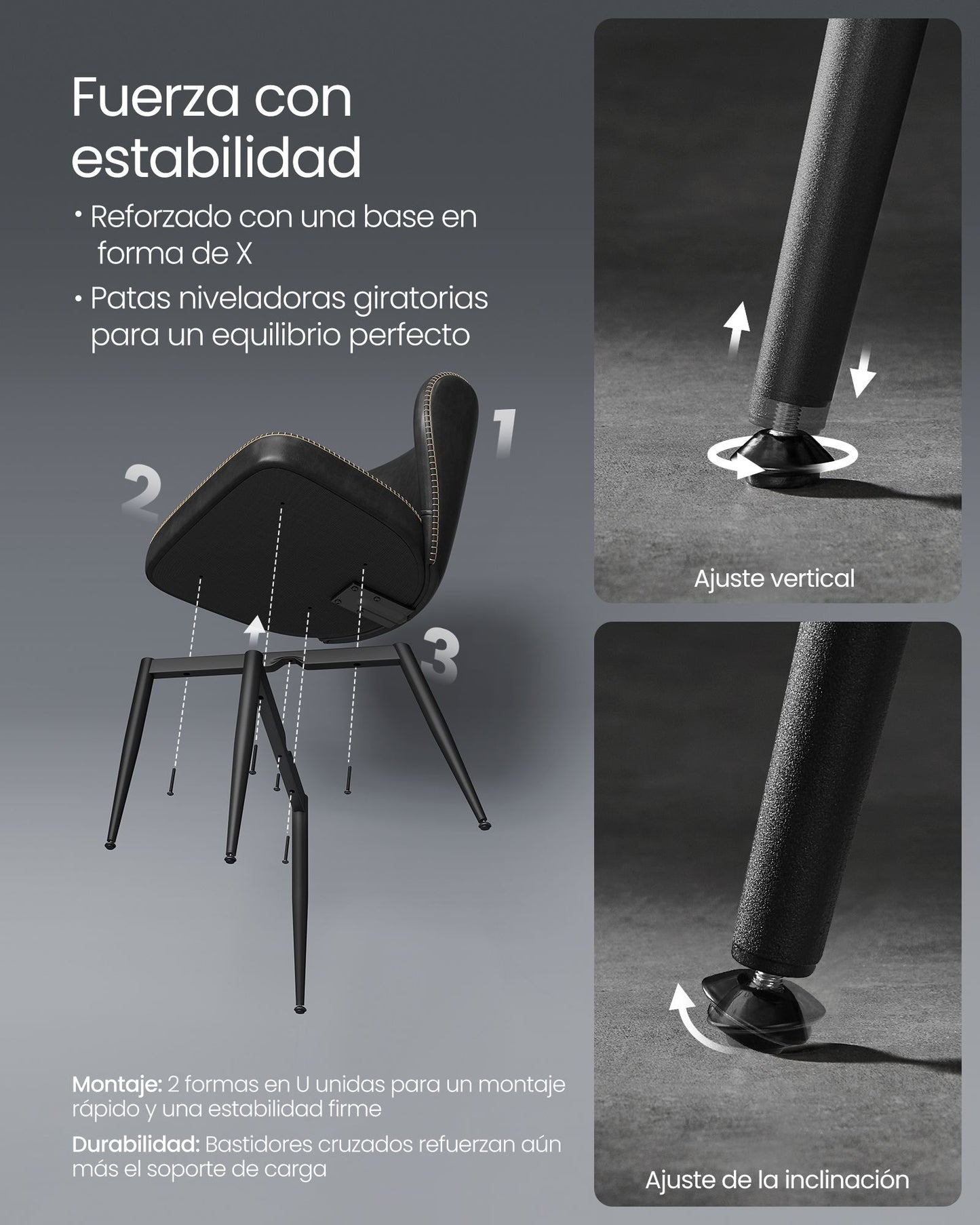 EKHO Colección - Juego de 2 Sillas de Comedor Negro Tinta-VASAGLE