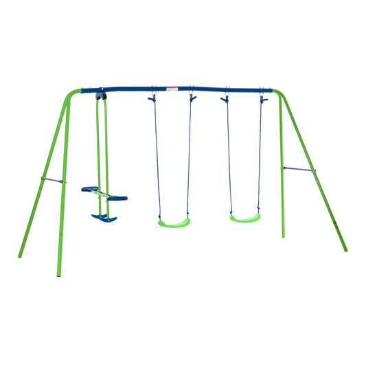 Outsunny Juego de Columpios de Jardín de Metal con Altura Ajustable Columpios para Niños de +3 Años con Columpio Doble Balancín para Patio Terraza 280x140x178 cm Verde