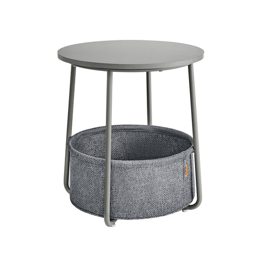 Mesa Auxiliar Redonda con Cesta de Tela Estilo Moderno Gris Paloma y Gris Pizarra-VASAGLE