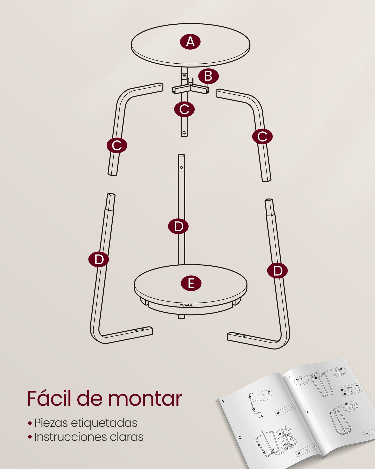 Mesa Auxiliar Redonda de 2 Niveles Gris Pizarra-VASAGLE