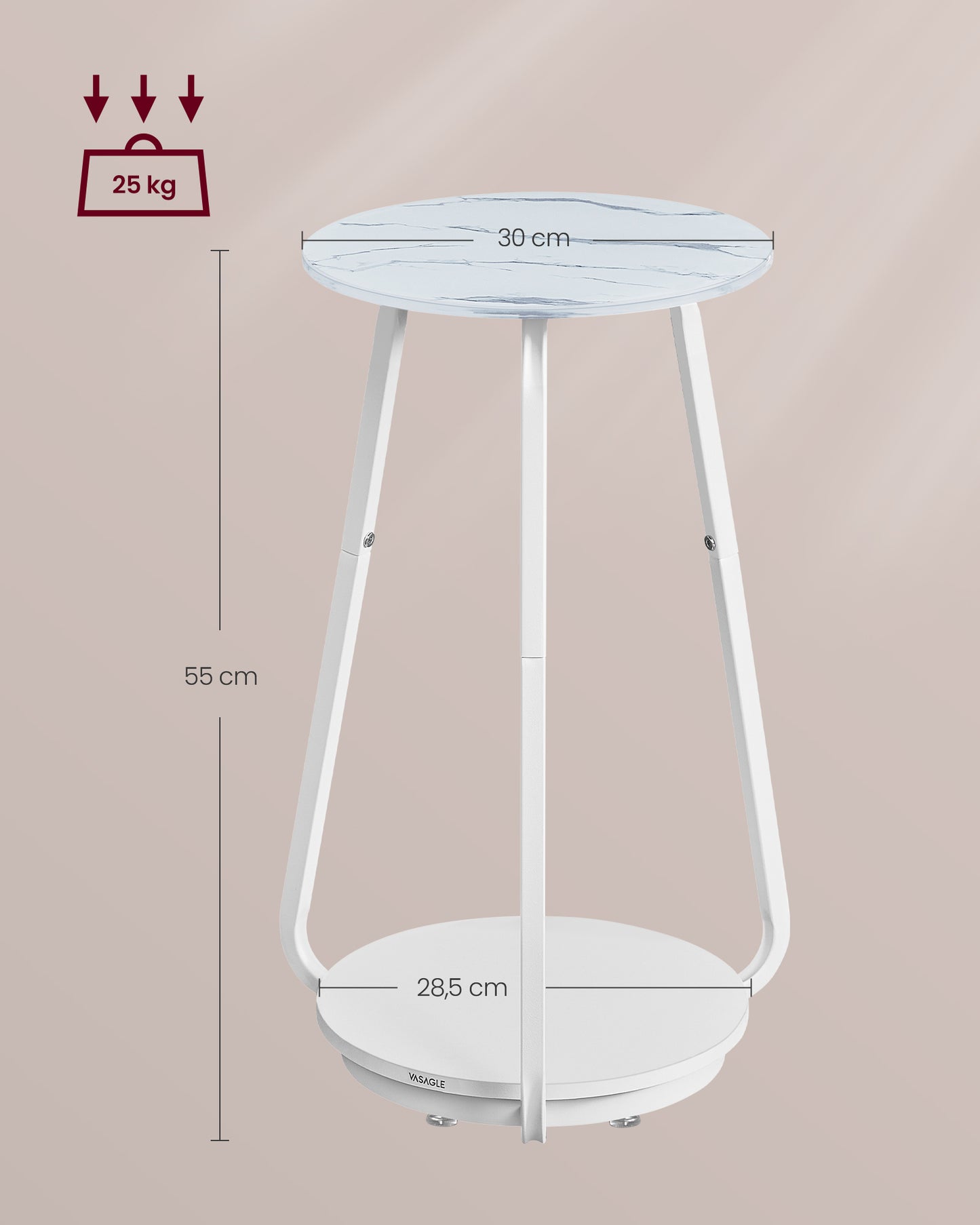 Mesa Auxiliar Redonda de 2 Niveles Blanco Mármol-VASAGLE