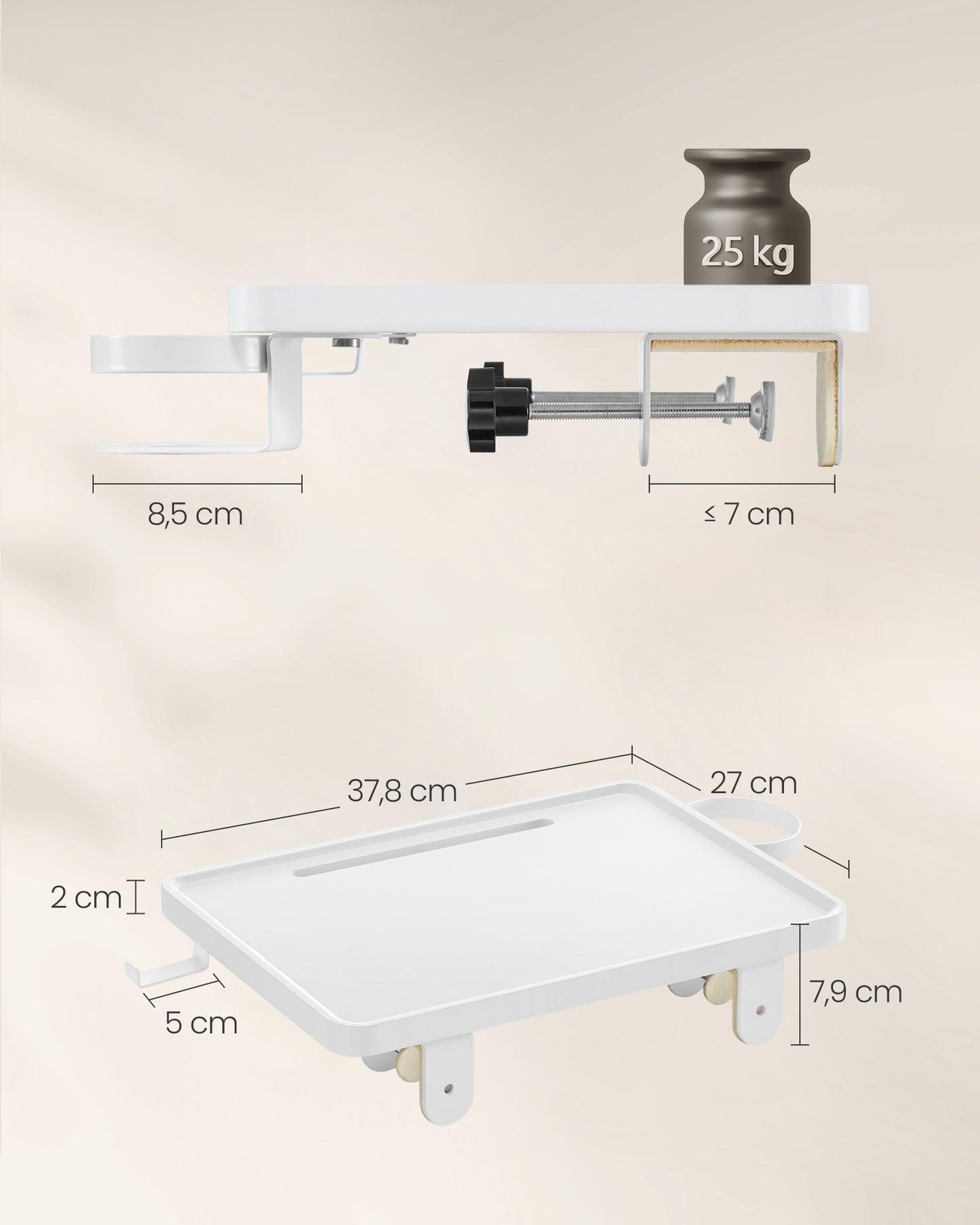 Estante de Cama Abrazaderas Ajustables Blanco Nube-VASAGLE