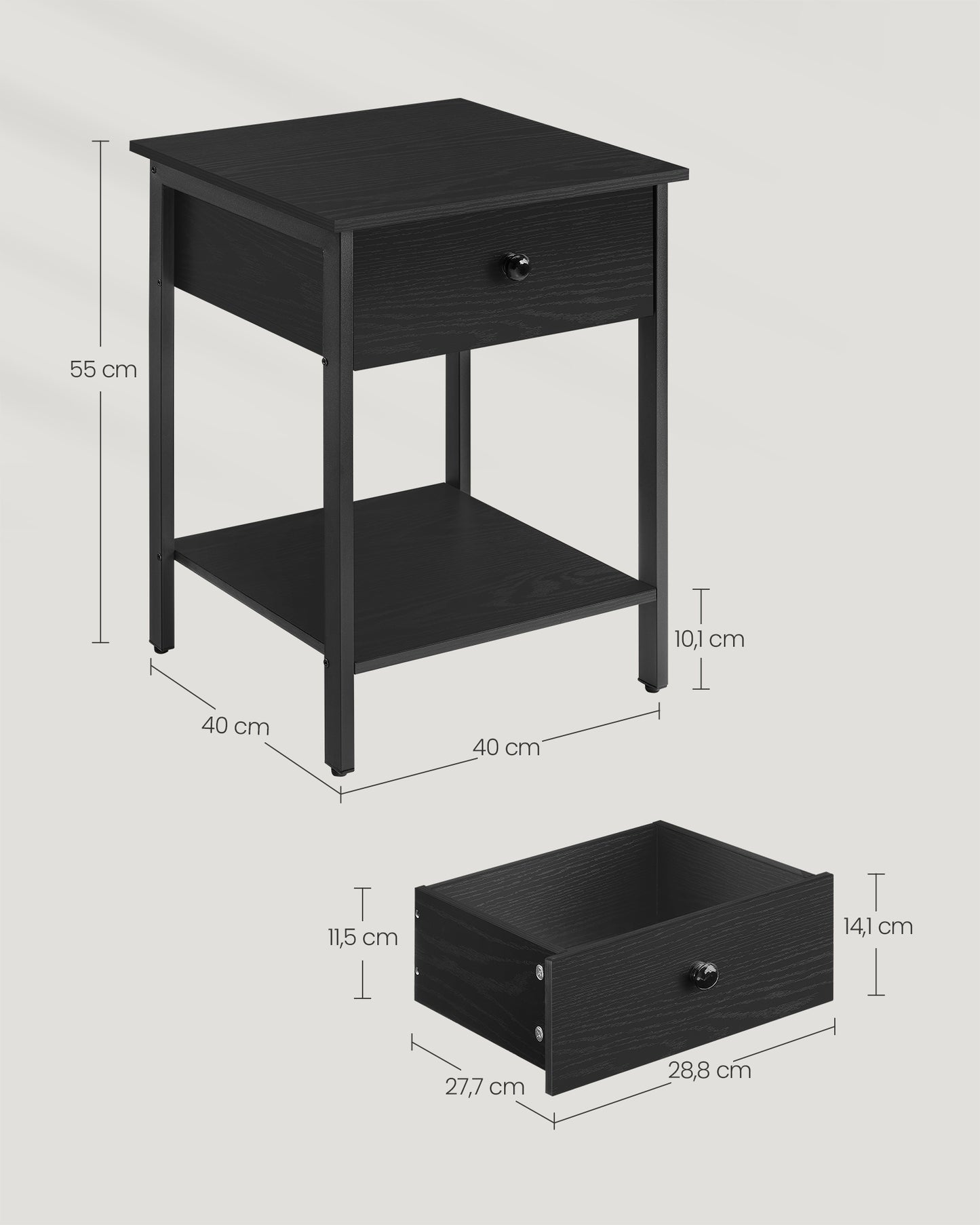 Mesa Auxiliar con Cajón y Estante-VASAGLE