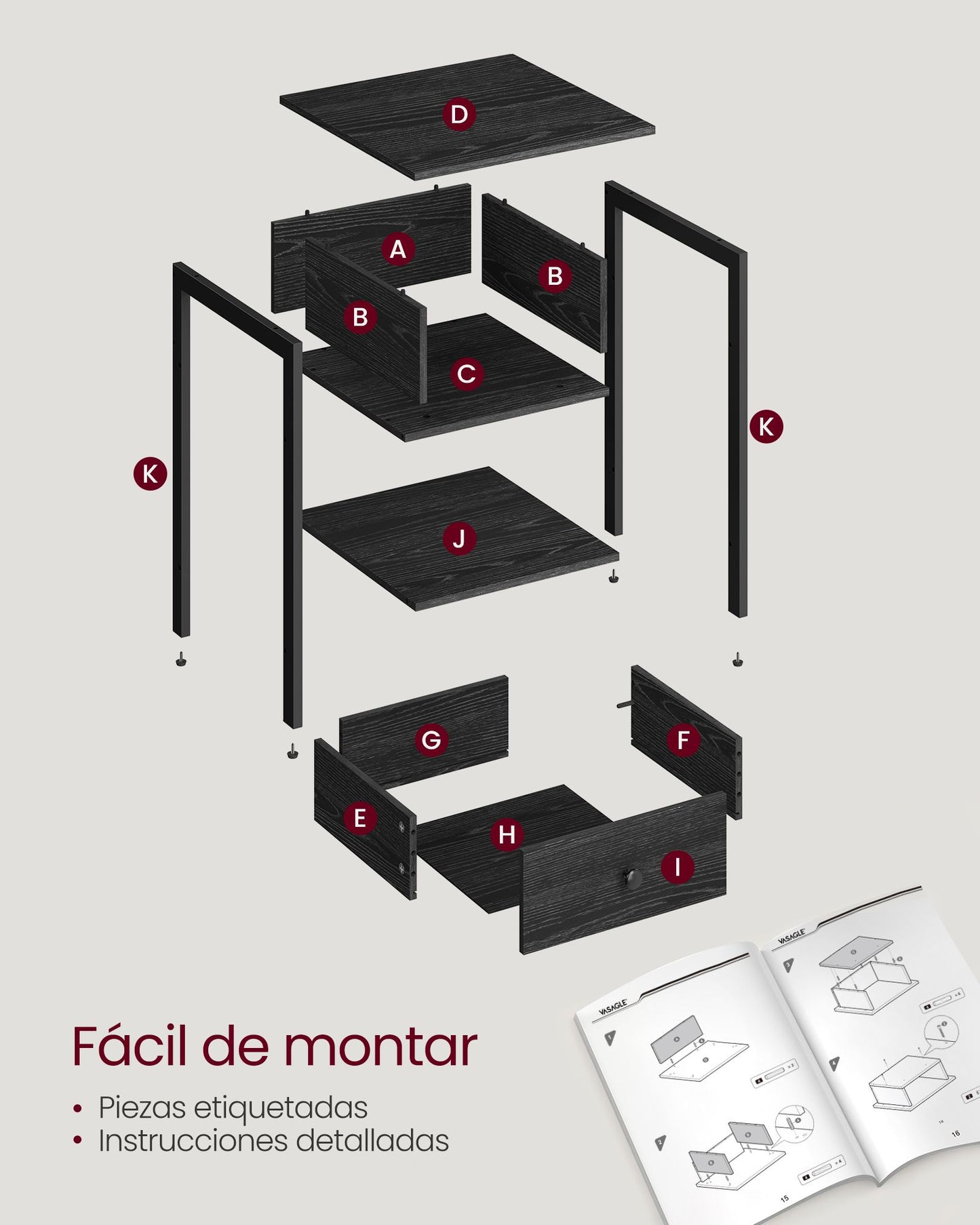 Mesa Auxiliar con Cajón y Estante-VASAGLE