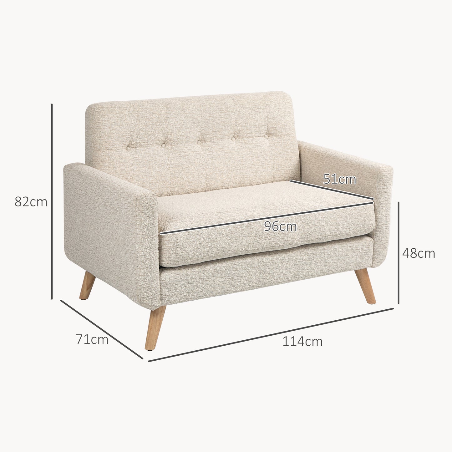 HOMCOM Sofá de 2 Plazas Tapizado en Terciopelo Sofá de Salón Moderno con Reposabrazos y Patas de Madera Carga 240 kg para Dormitorio Oficina 114x71x82 cm Beige