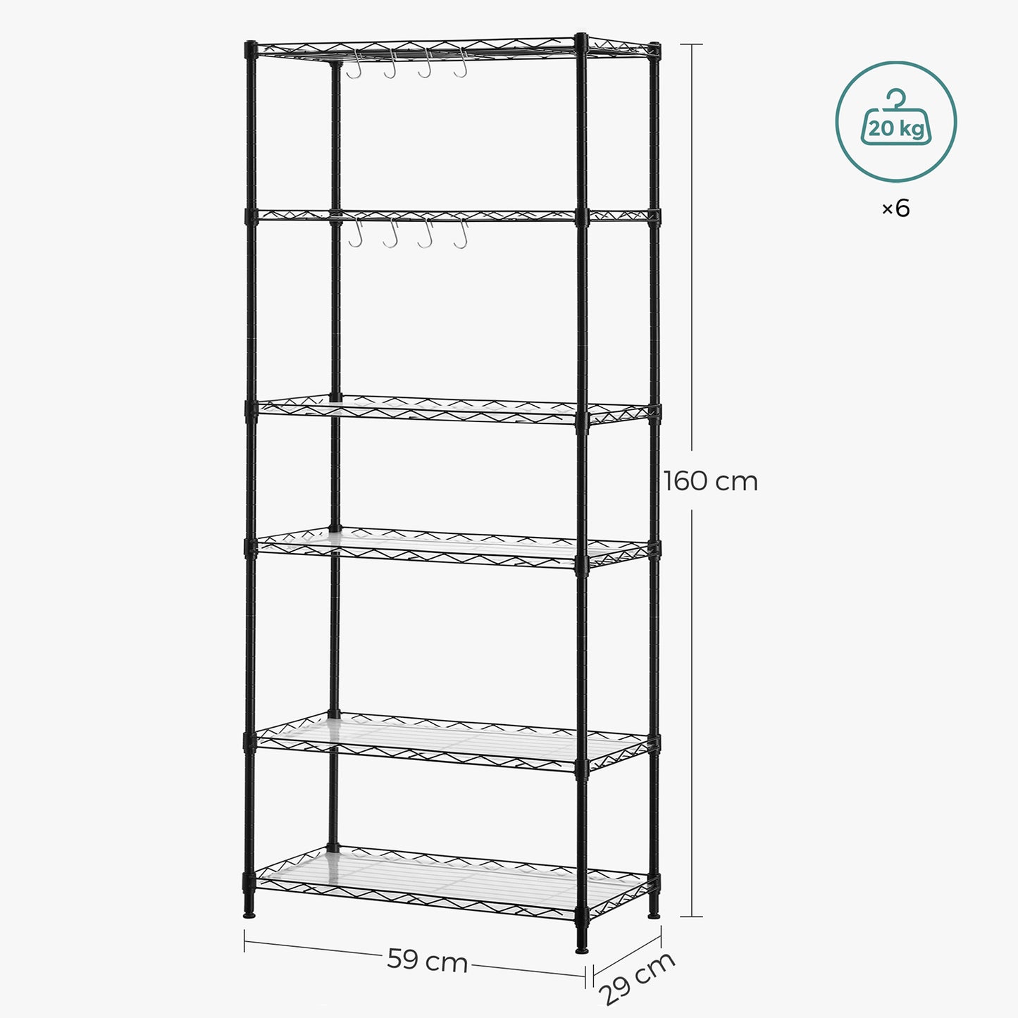 Estantería Metálica de 6 Niveles Negro-SONGMICS