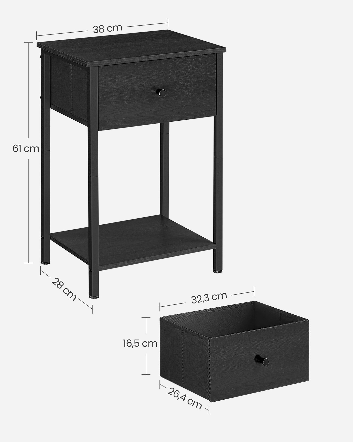 Mesita de Noche Mesa Auxiliar con Cajón de Tela Blanco-VASAGLE