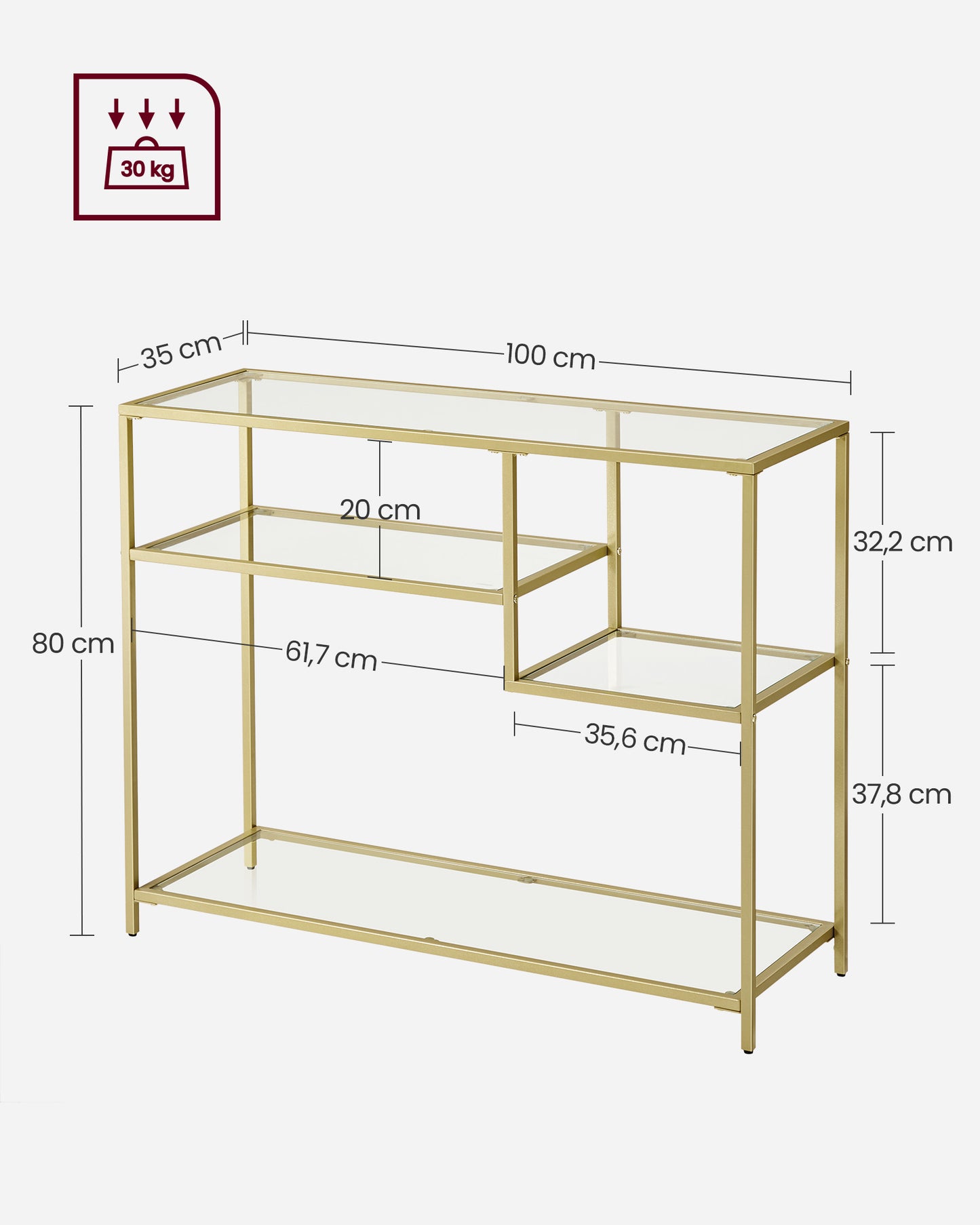 Mesa de Consola Auxiliar 35 x 100 x 80 cm Dorado-VASAGLE