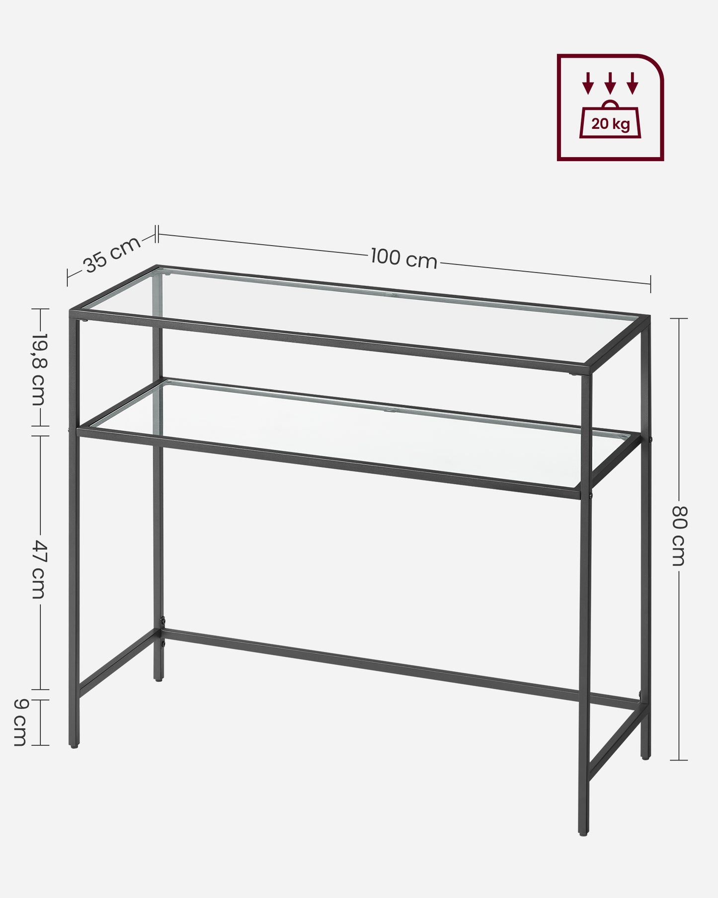 Mesa de Consola de Entrada Vidrio Templado Negro y Transparente-VASAGLE