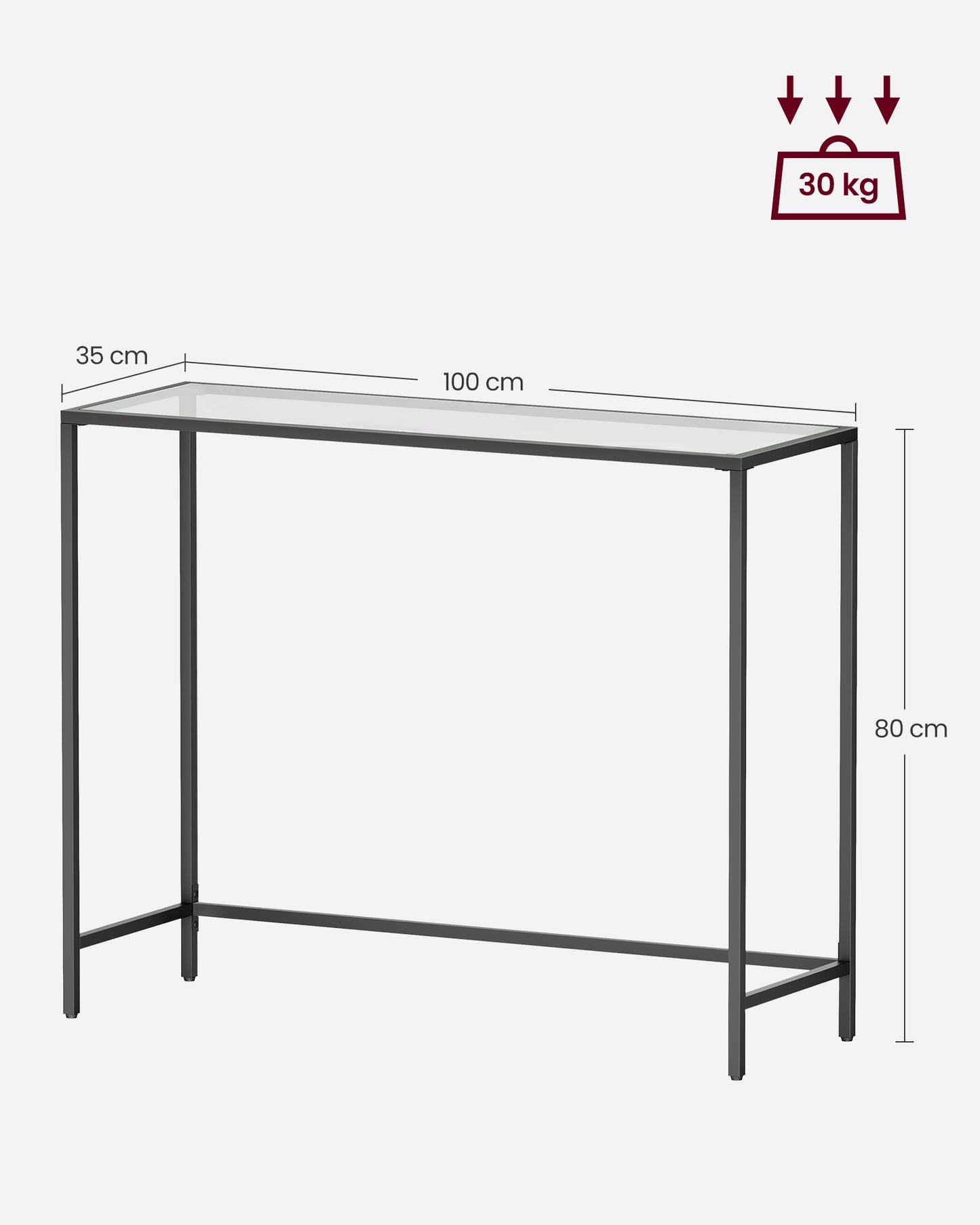 Mesa de Consola Marco de Metal Negro Tinta y Transparente-VASAGLE