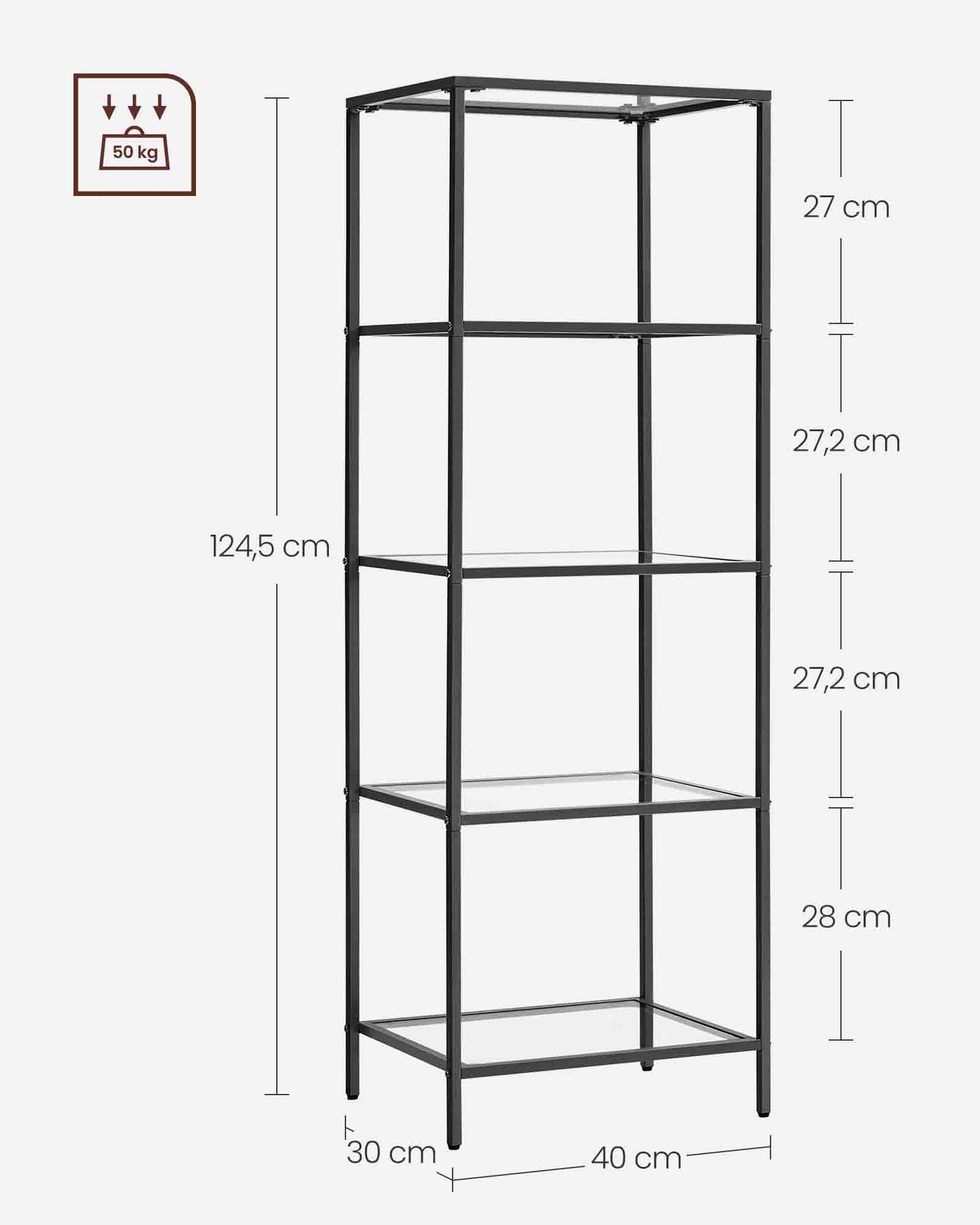 Estantería de Cristal de 5 Niveles Negro-VASAGLE