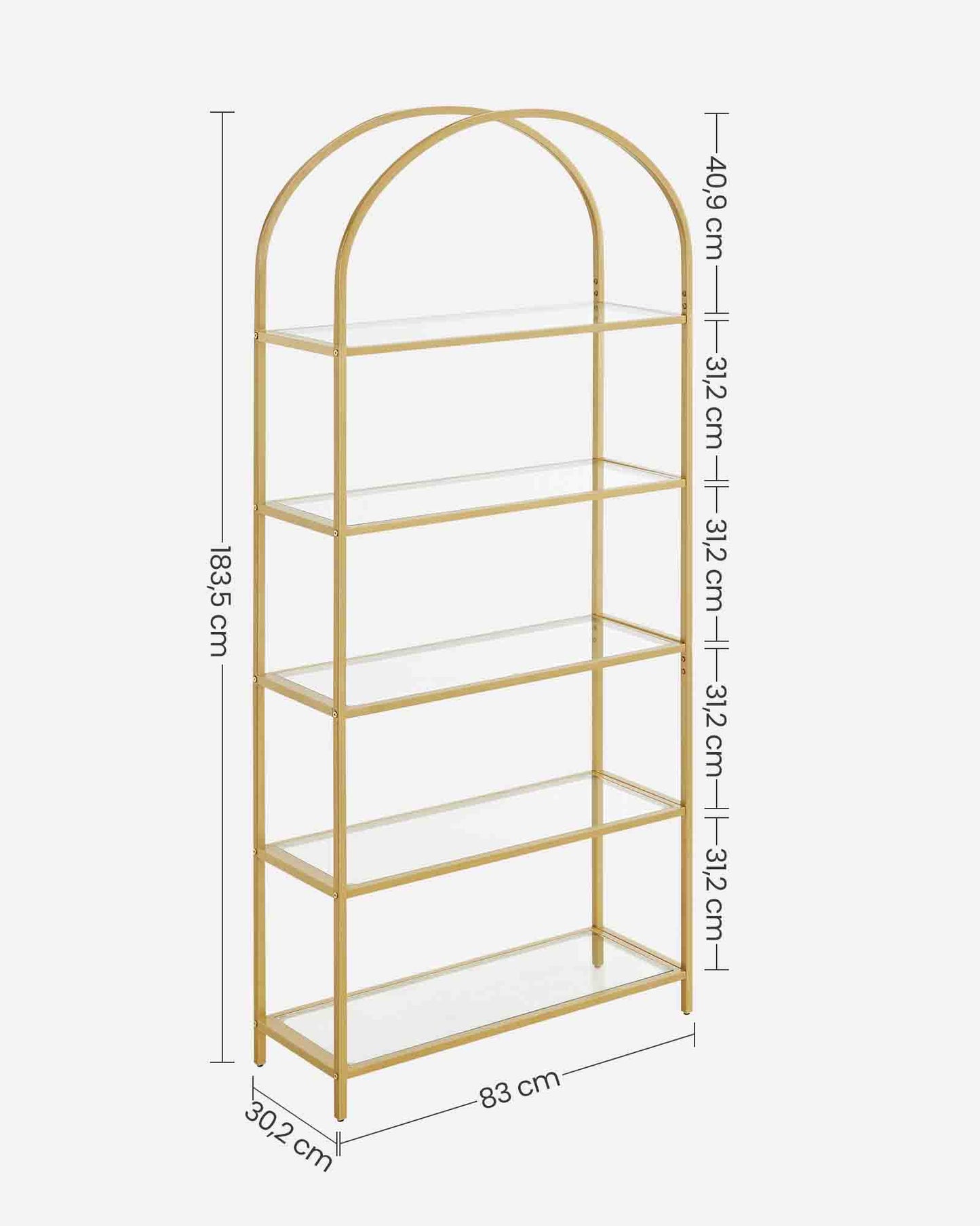 Estantería de 5 Niveles de Acero Dorado y Transparente-VASAGLE