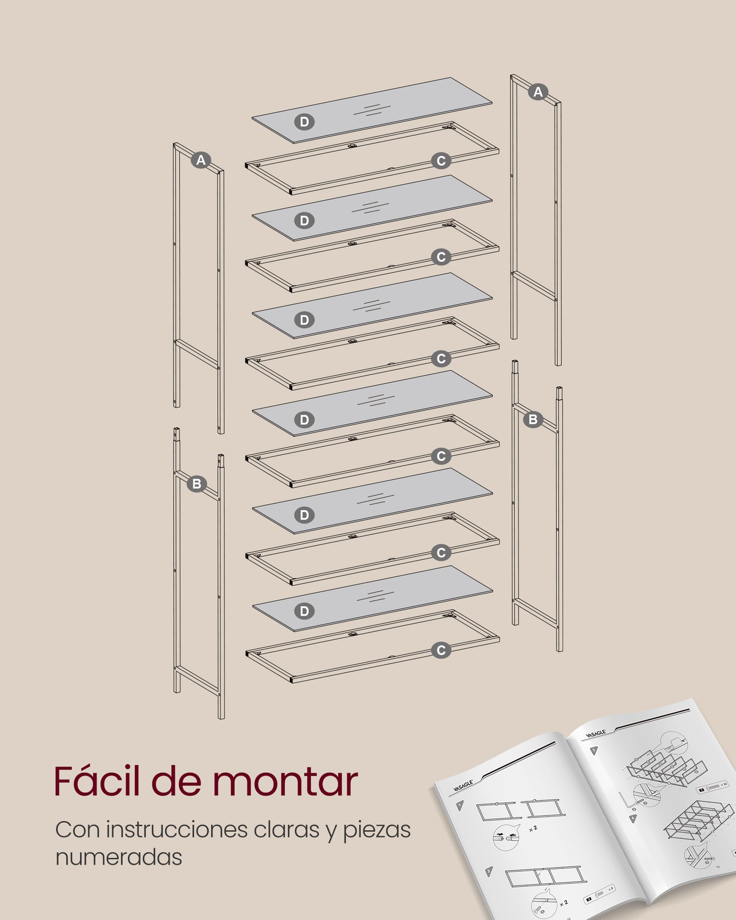 Estantería de Cristal de 6 Niveles-VASAGLE