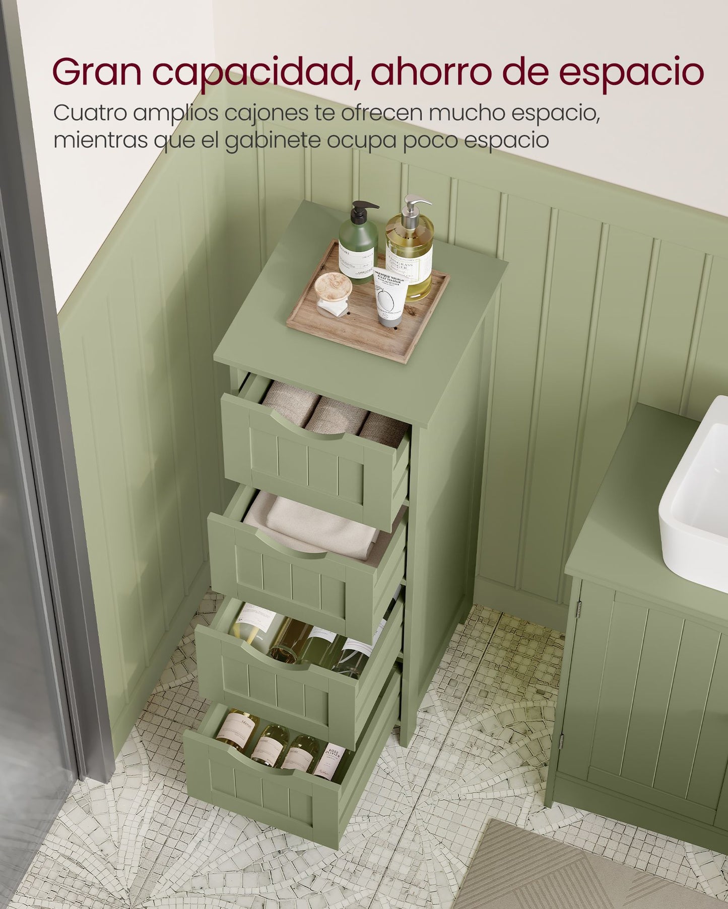 Armario de Baño 30 x 30 x 82 cm Verde Laurel-VASAGLE