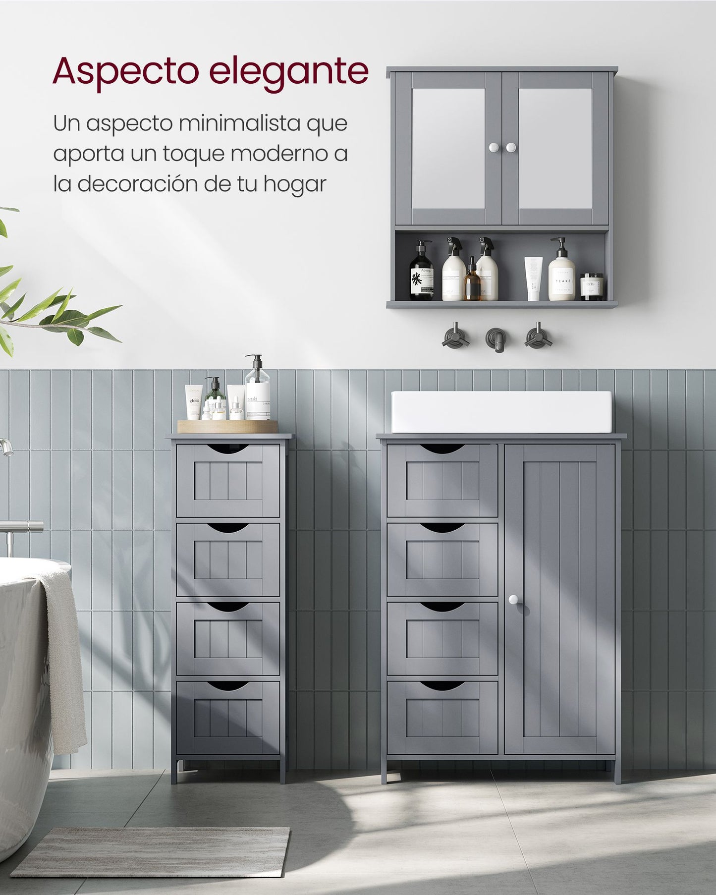 Armario de Baño con 4 Cajones 30 x 30 x 82 cm Gris Místico-VASAGLE