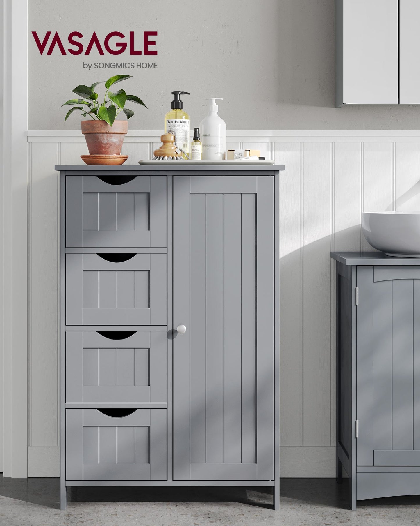 Mueble de Baño Estrecho con 4 Cajones 30 x 55 x 82 cm Gris Paloma-VASAGLE