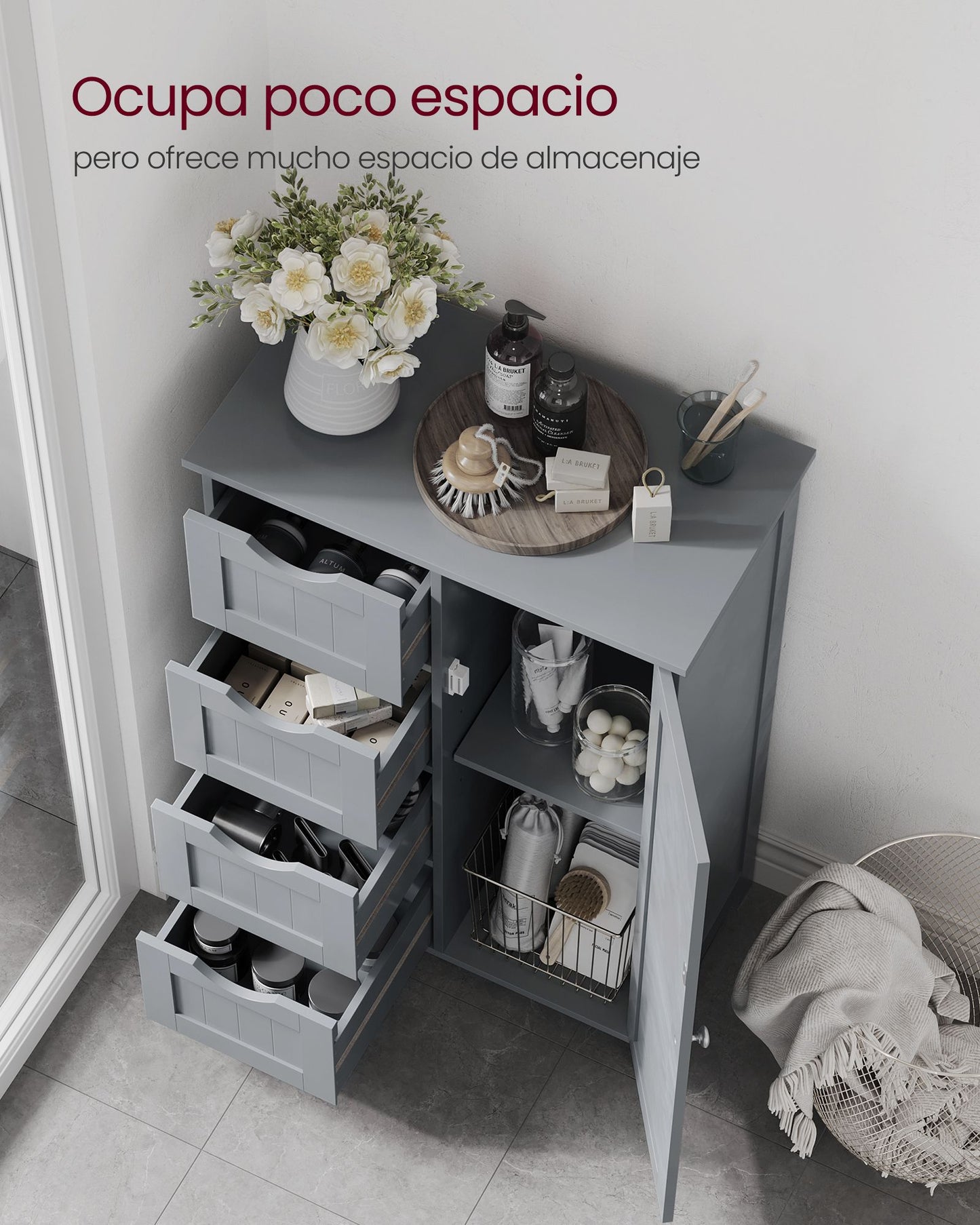 Mueble de Baño Estrecho con 4 Cajones 30 x 55 x 82 cm Gris Paloma-VASAGLE