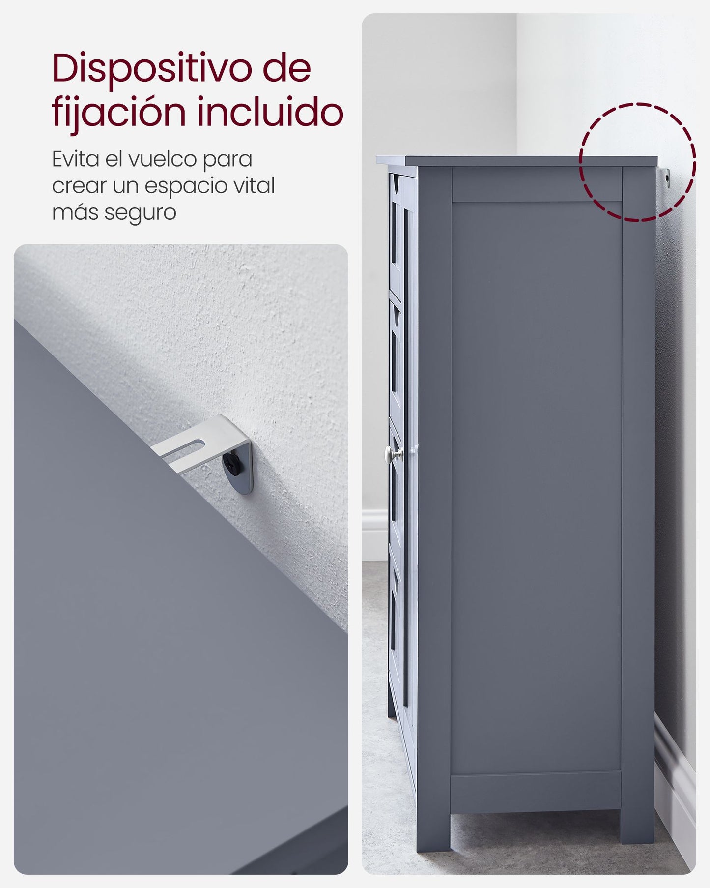 Mueble de Baño Estrecho con 4 Cajones 30 x 55 x 82 cm Gris Oscuro-VASAGLE