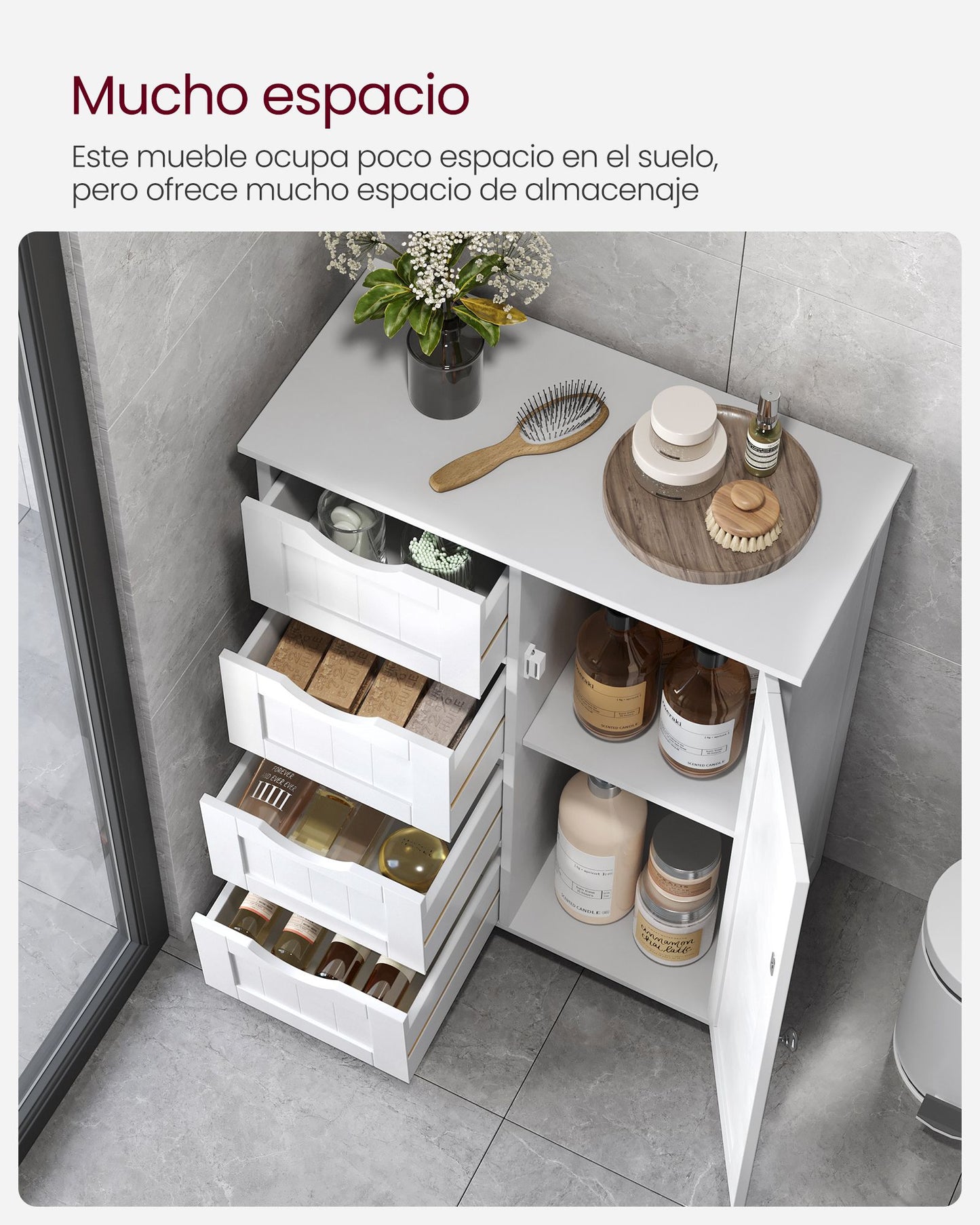 Armario de Baño Mueble de Baño Estrecho Cómoda de Baño Cajonera Blanco-VASAGLE