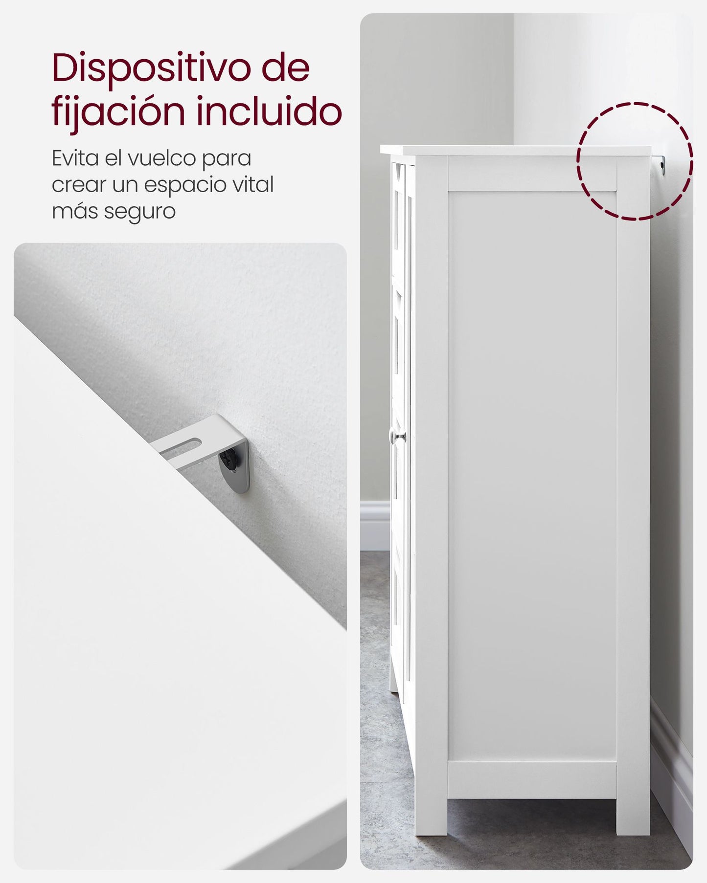 Armario de Baño Mueble de Baño Estrecho Cómoda de Baño Cajonera Blanco-VASAGLE