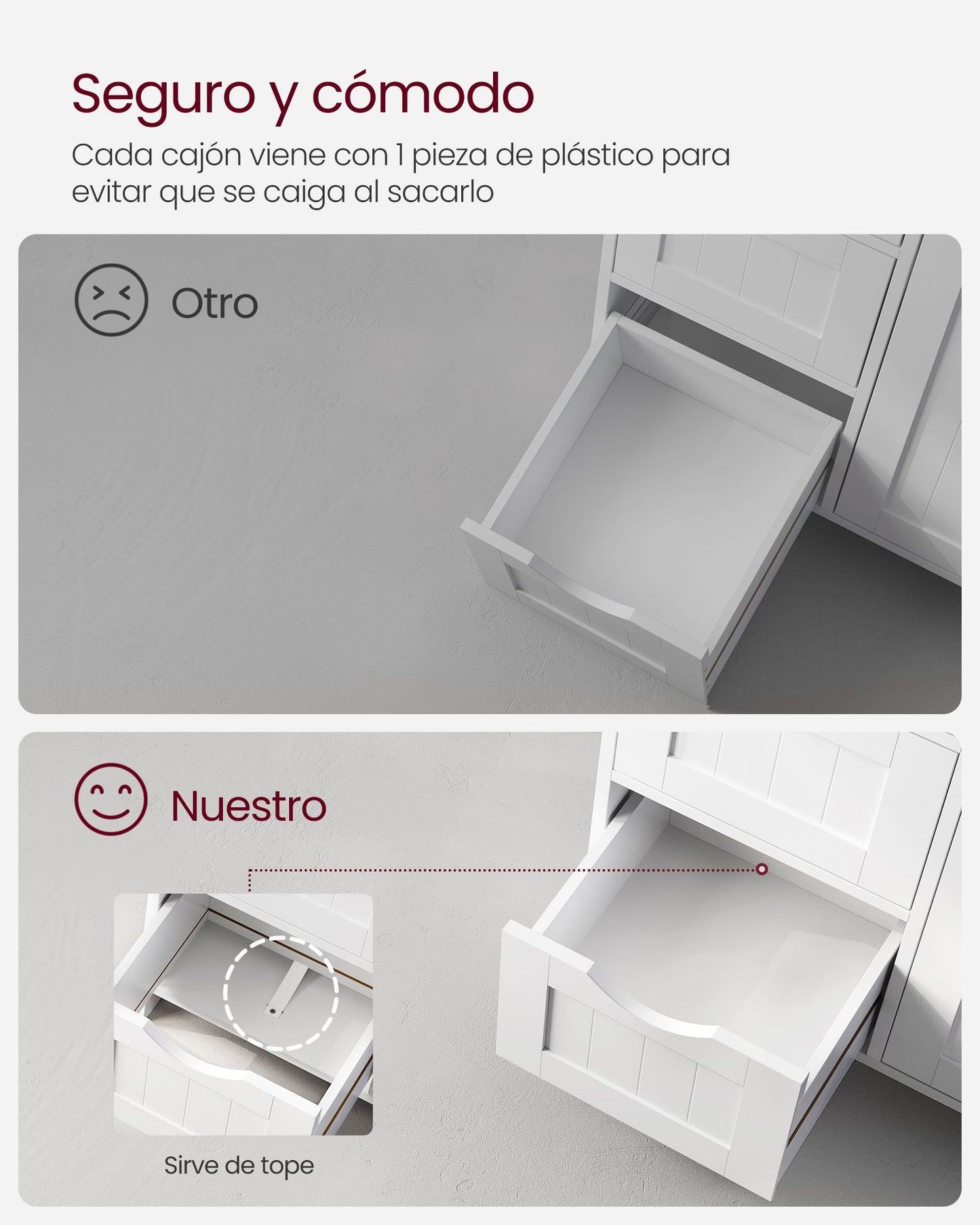 Armario de Baño Mueble de Baño Estrecho Cómoda de Baño Cajonera Blanco-VASAGLE