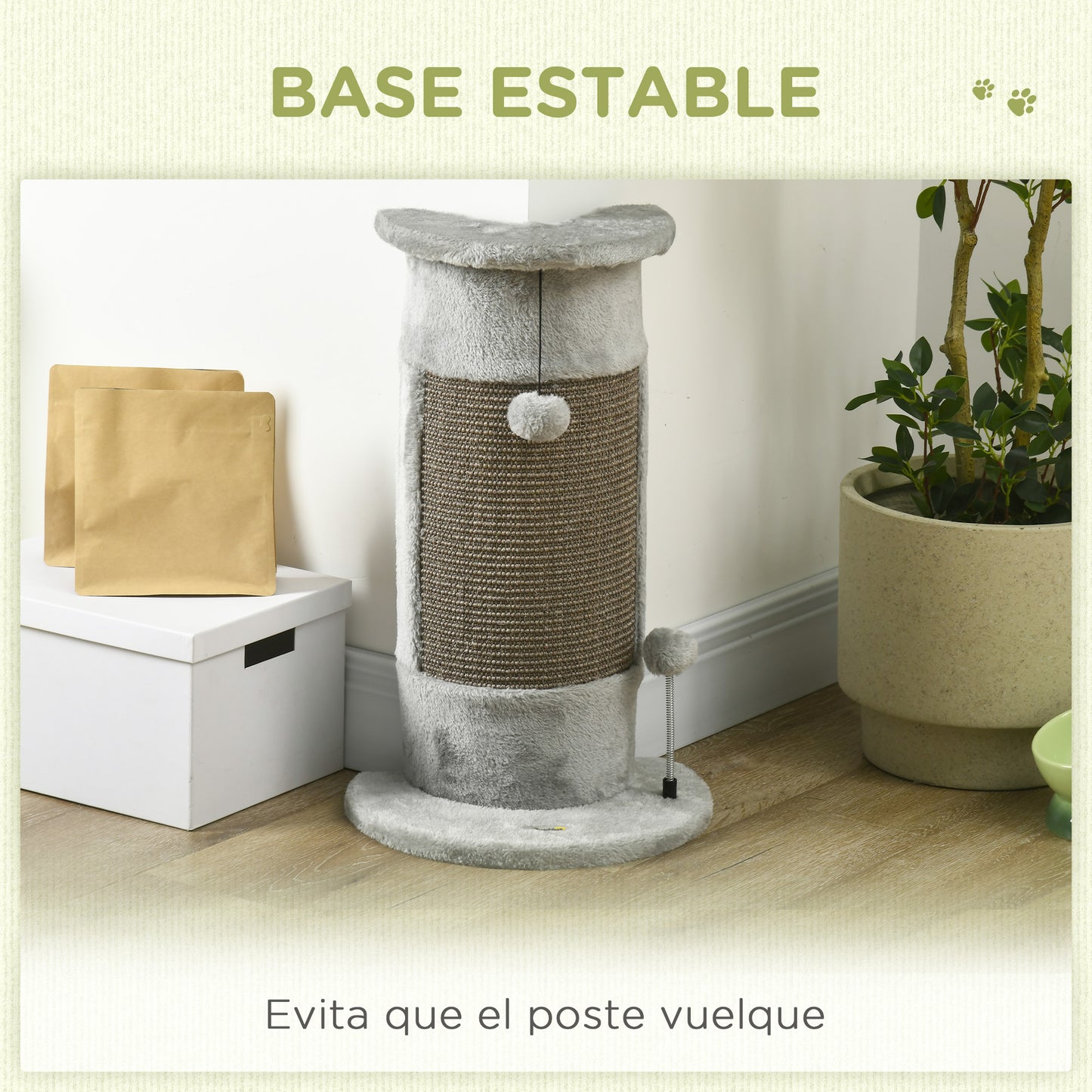 PawHut Poste Rascador para Gatos 58 cm Rascador para Gatos Arañador para Gatos con Poste de Sisal y Bolas Colgantes 34x25,5x58 cm Gris