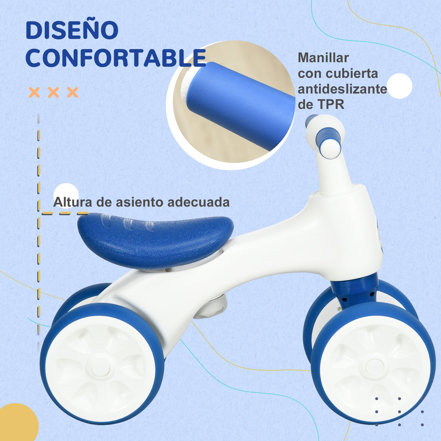 AIYAPLAY Bicicleta sin Pedales para Niños de 18-36 Meses Carga 30 kg Bicicleta de Equilibrio con Manillar Antideslizante y 4 Ruedas de Ø17 cm Regalo para Niños y Niñas 56x30x42 cm Azul