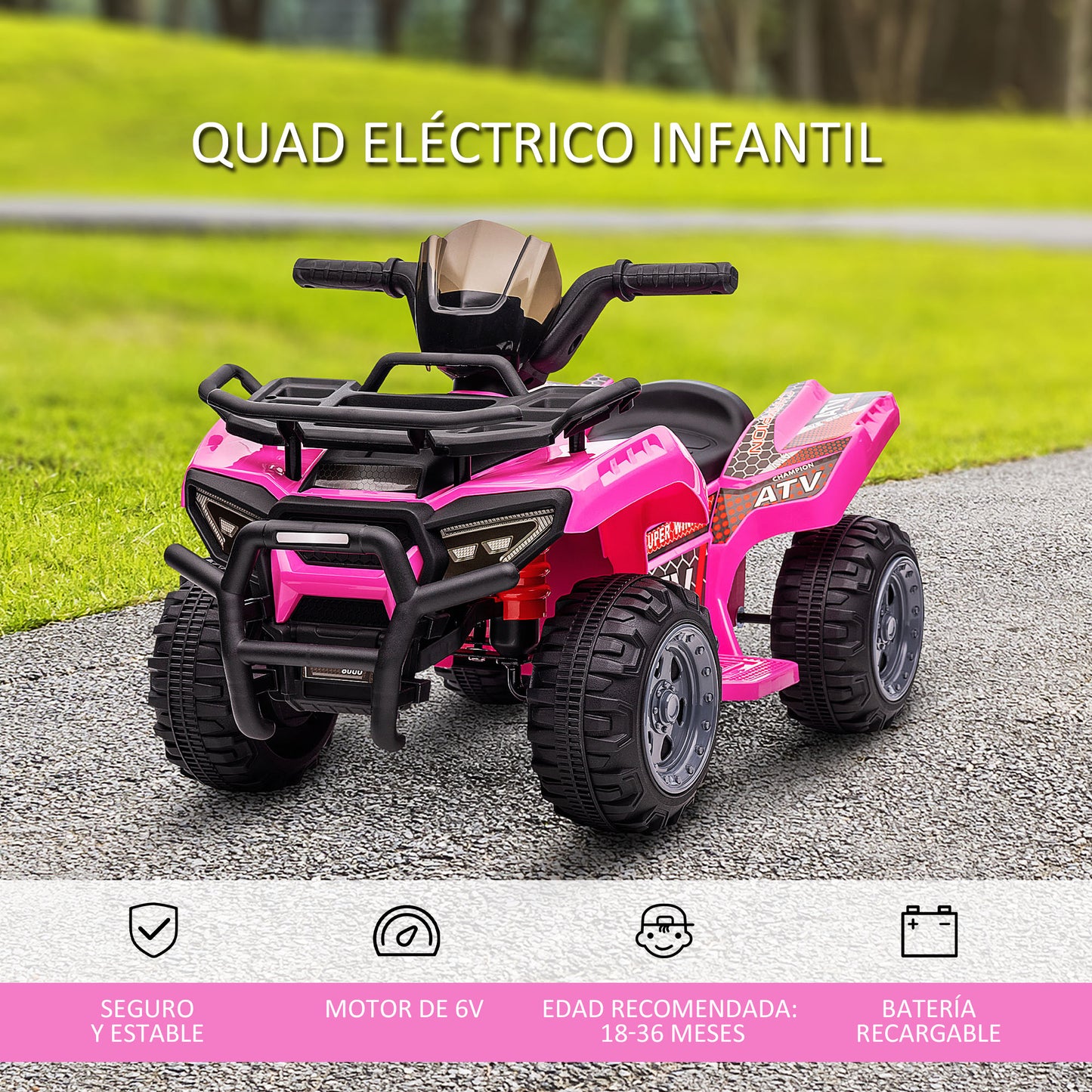 HOMCOM Quad Eléctrico para Niños de +18 Meses Vehículo Eléctrico a Batería 6V Infantil con Velocidad de 2 km/h y Avance 70x42x45 cm Rosa