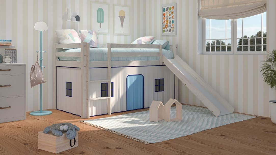 Cama Alta Para Niños Con Tobogan Y Escalera De Madera De Pino  - Venprodin - Color Blanco Decapé