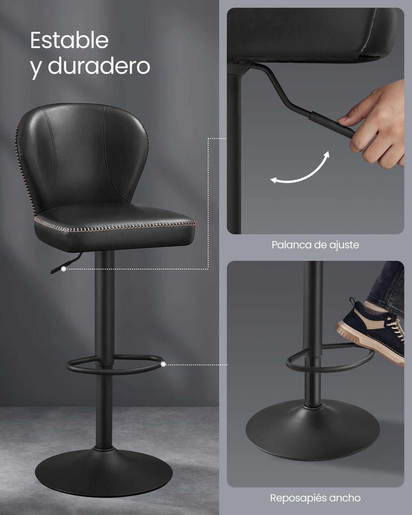 EKHO Colección - Juego de 2 Sillas de Bar 360° Giratoria Negro Tinta-VASAGLE