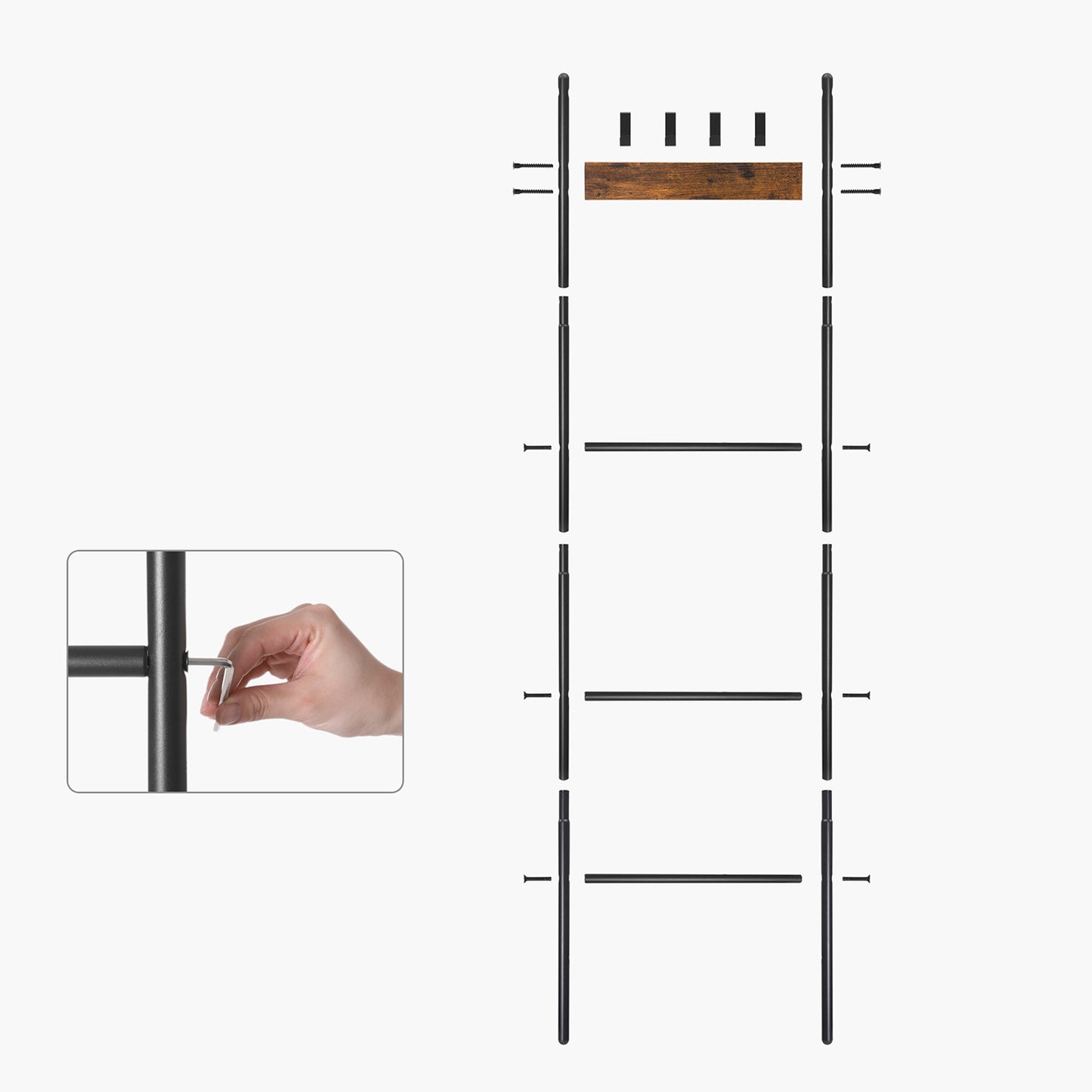 Estantería de Escalera Inclinada Marrón Rústico y Negro-VASAGLE