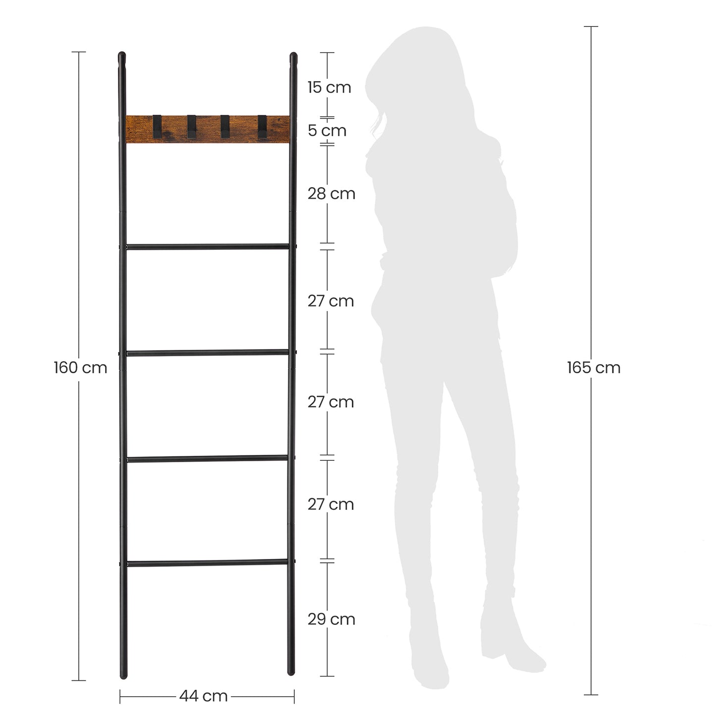 Estantería de Escalera Inclinada Marrón Rústico y Negro-VASAGLE