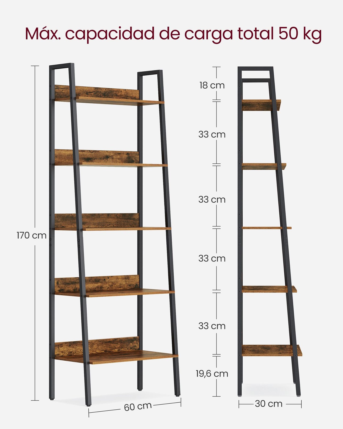 Estantería Escalera de 5 Pisos Acero Industrial-VASAGLE