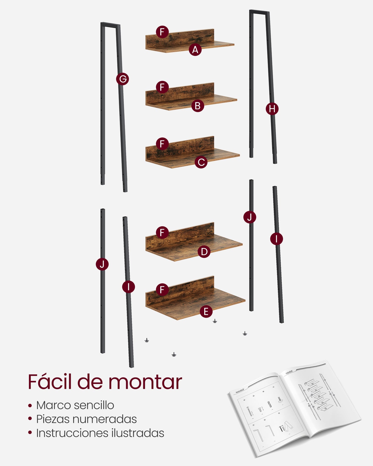 Estantería Escalera de 5 Pisos Acero Industrial-VASAGLE