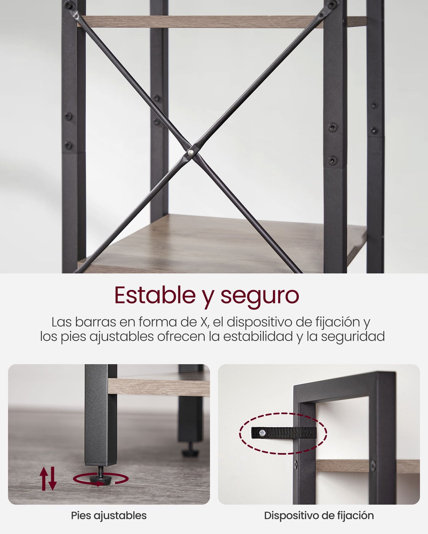 Librería de 6 Niveles 30 x 40 x 187,5 cm Industrial Greige y Negro-VASAGLE