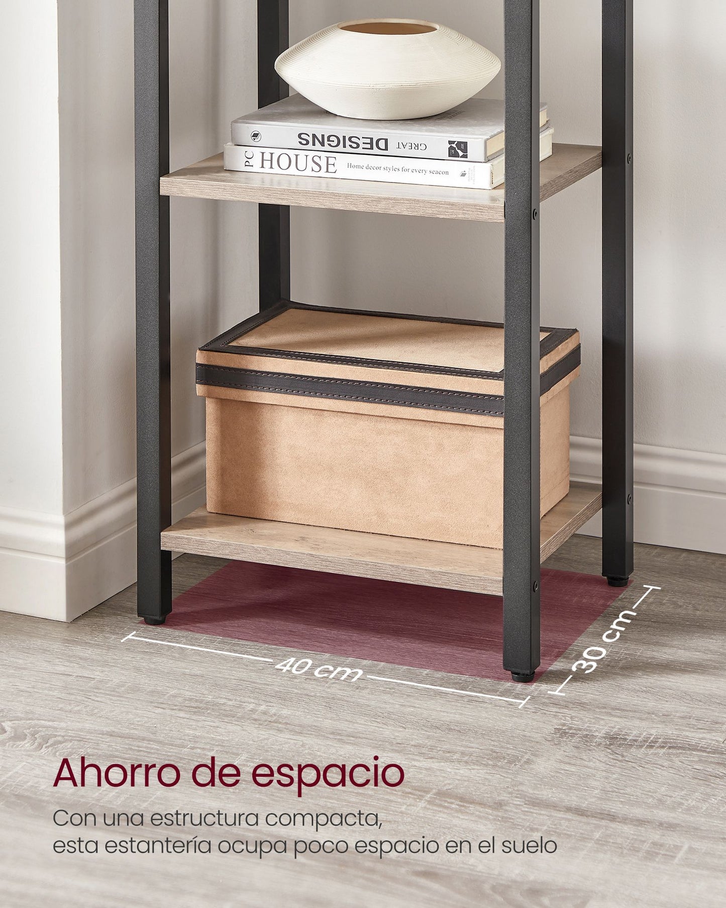 Librería de 6 Niveles 30 x 40 x 187,5 cm Industrial Greige y Negro-VASAGLE