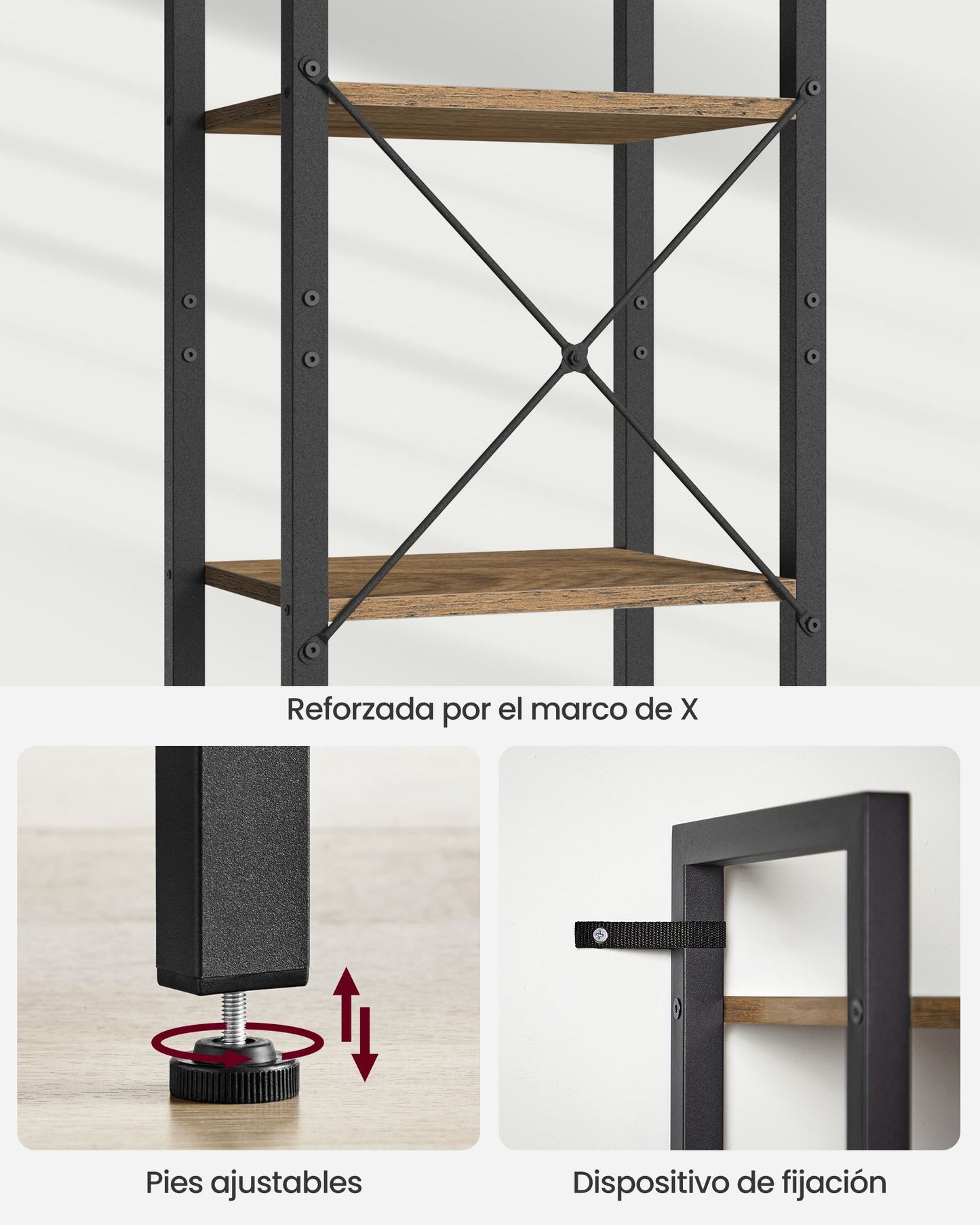 Librería de 6 Niveles 30 x 40 x 187,5 cm Industrial Olmo Pardo y Negro-VASAGLE