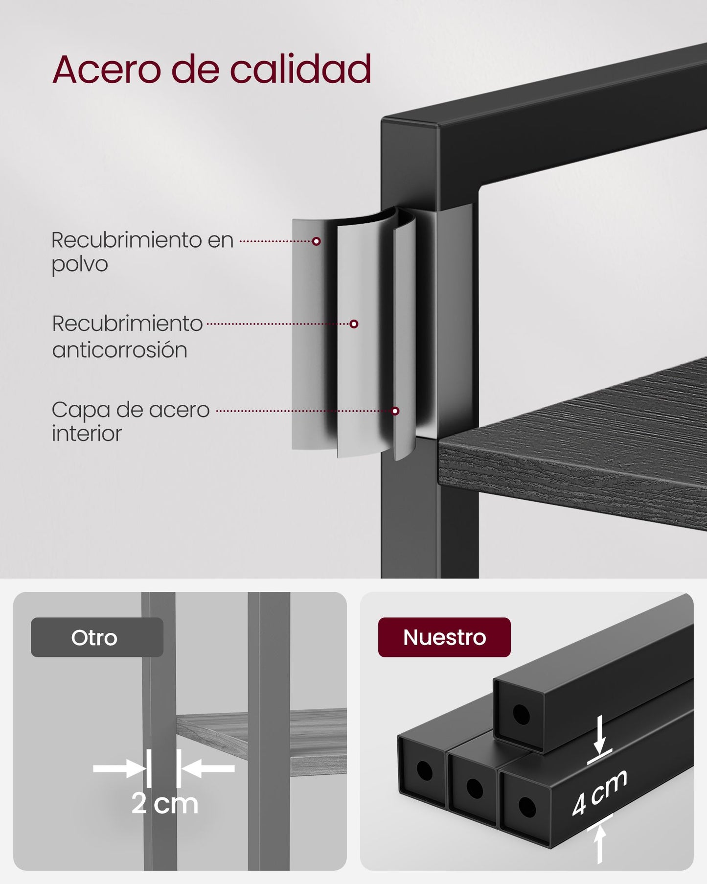 Librería de 6 Niveles 30 x 40 x 187,5 cm Industrial Negro Ébano y Negro-VASAGLE