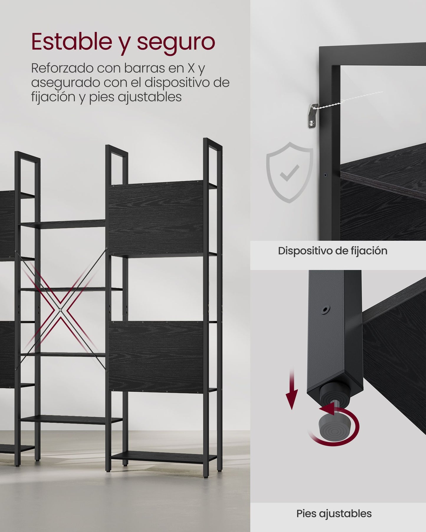 Librería con 14 Estantes 24 x 158 x 166 cm Negro Ébano y Negro Tinta-VASAGLE