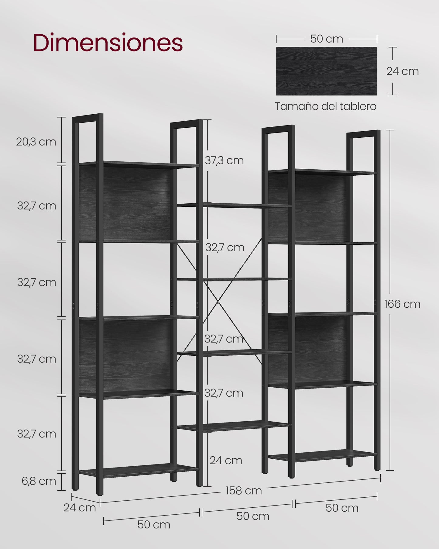 Librería con 14 Estantes 24 x 158 x 166 cm Negro Ébano y Negro Tinta-VASAGLE